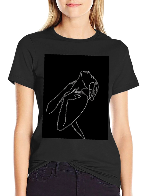 Abstract Woman Line Art Graphic Black T-Shirt