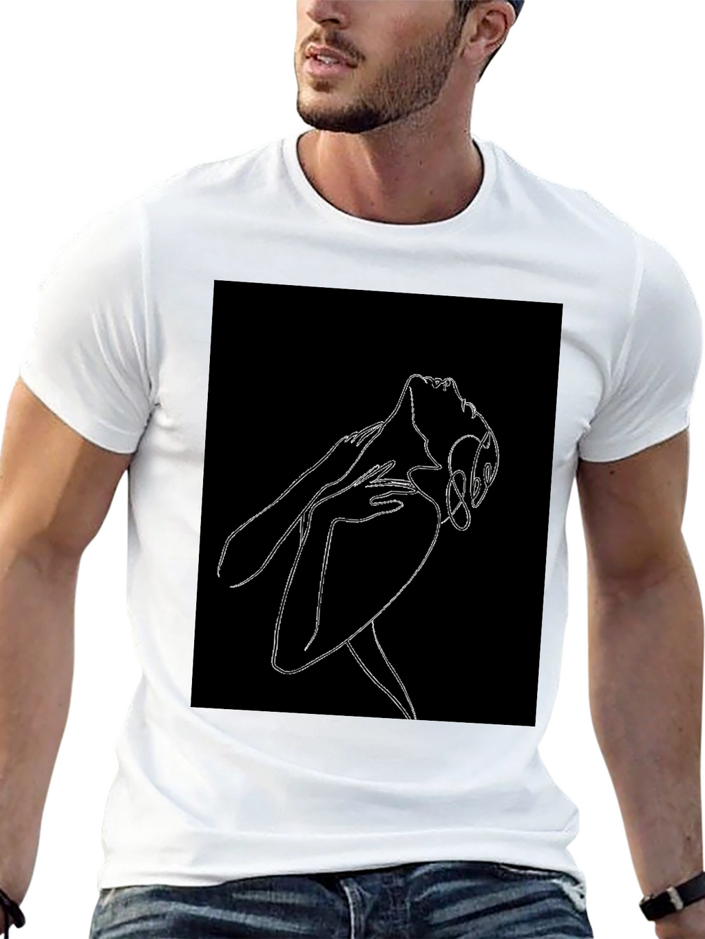 Abstract Woman Line Art Graphic Black T-Shirt