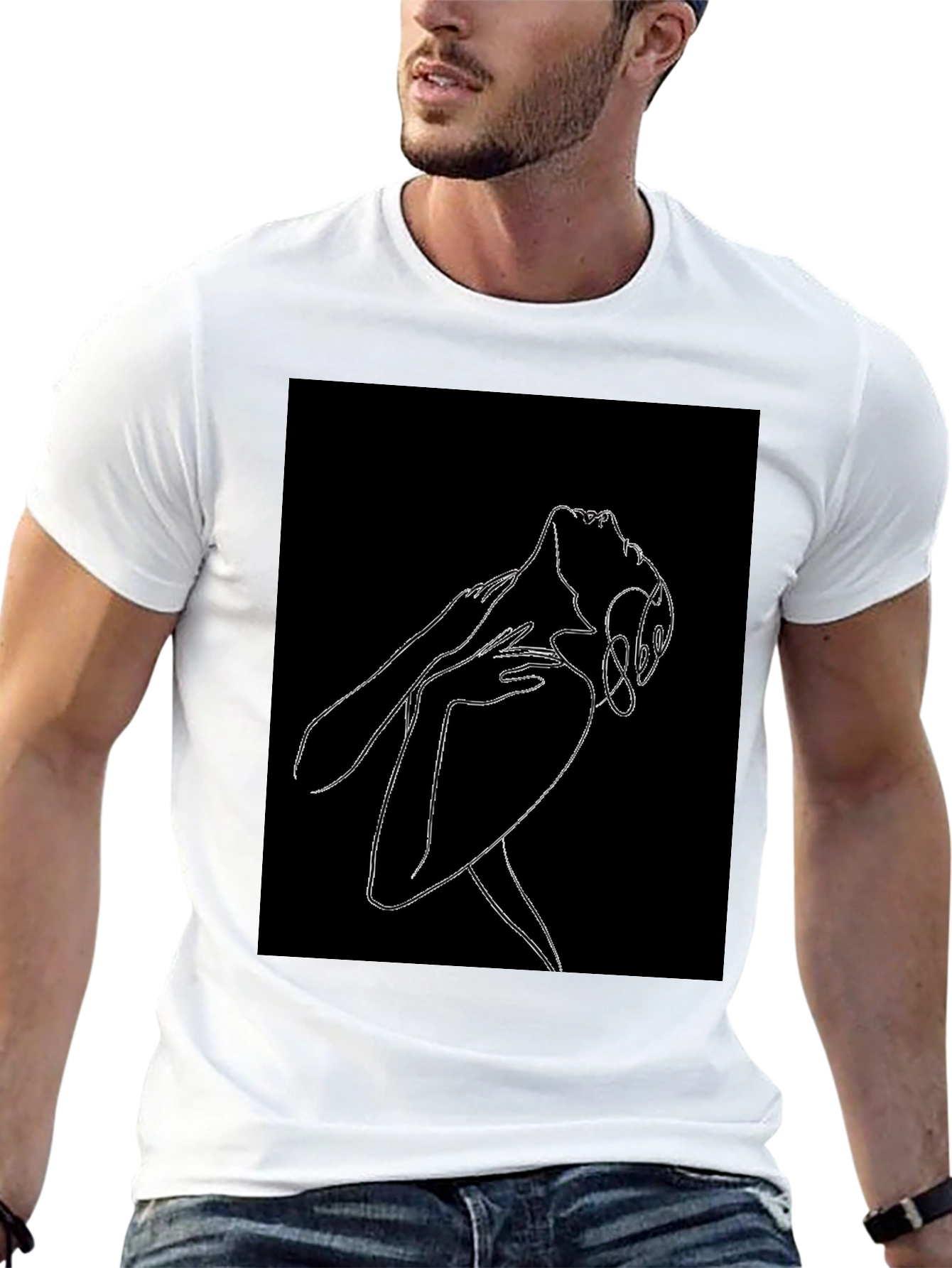 Abstract Woman Line Art Graphic Black T-Shirt