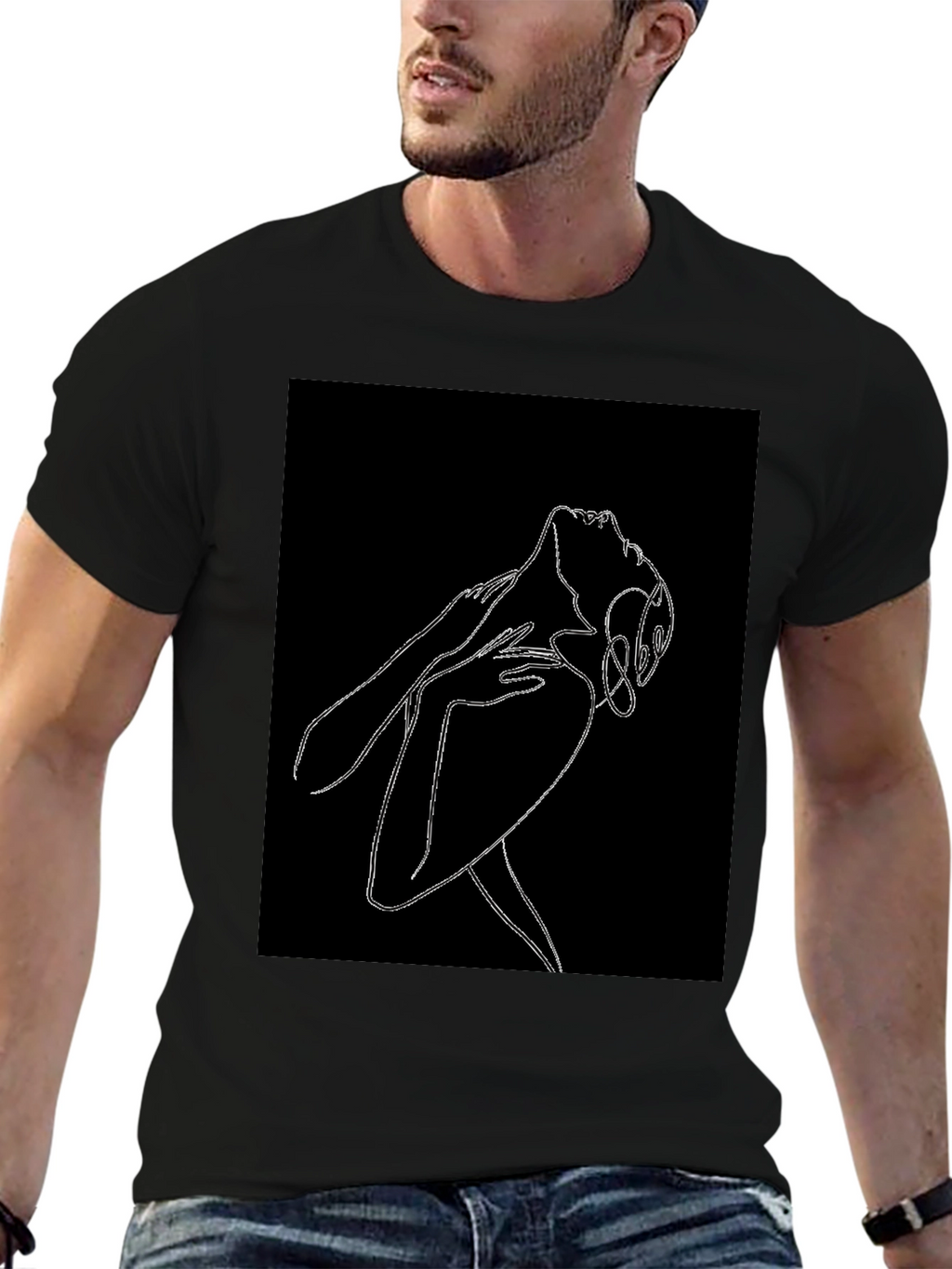Abstract Woman Line Art Graphic Black T-Shirt