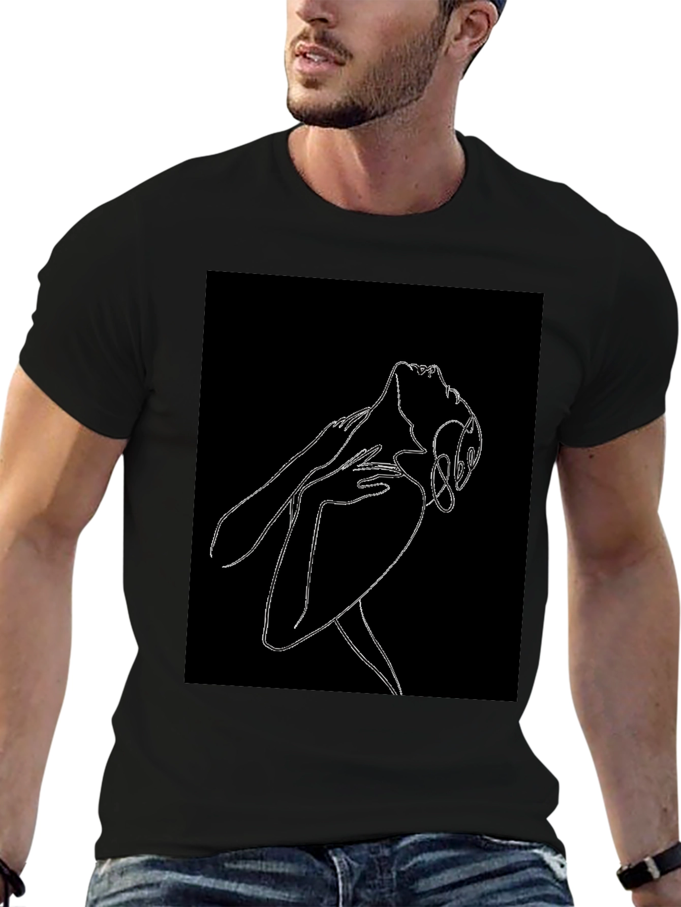 Abstract Woman Line Art Graphic Black T-Shirt