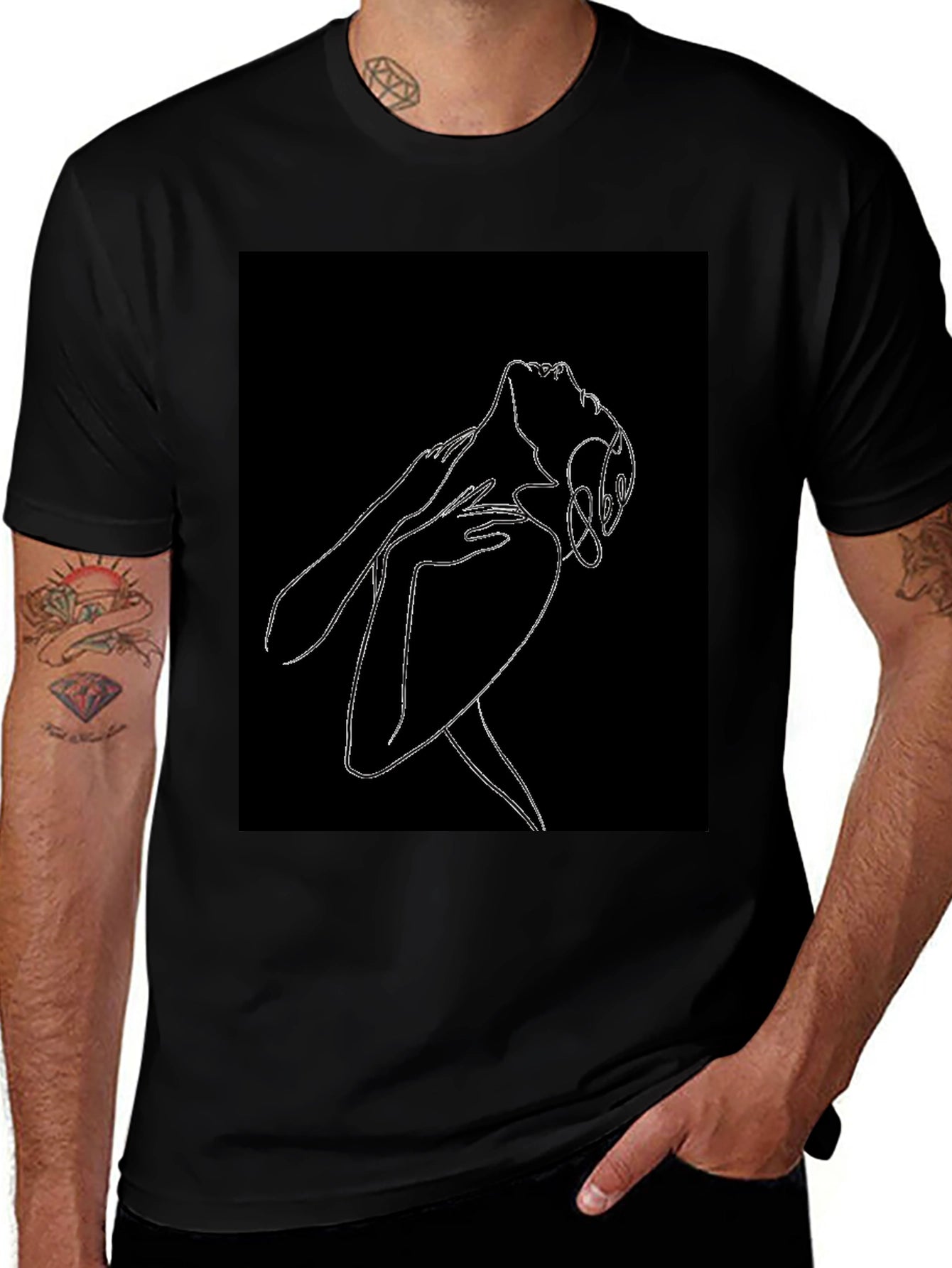 Abstract Woman Line Art Graphic Black T-Shirt