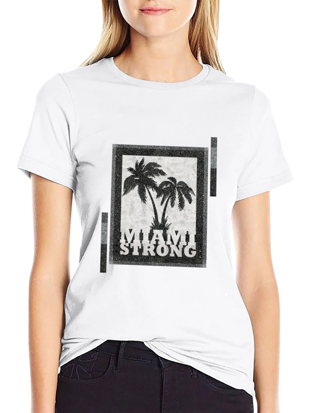 Miami Strong Graphic T-Shirt Palm Tree Design Crew Neck
