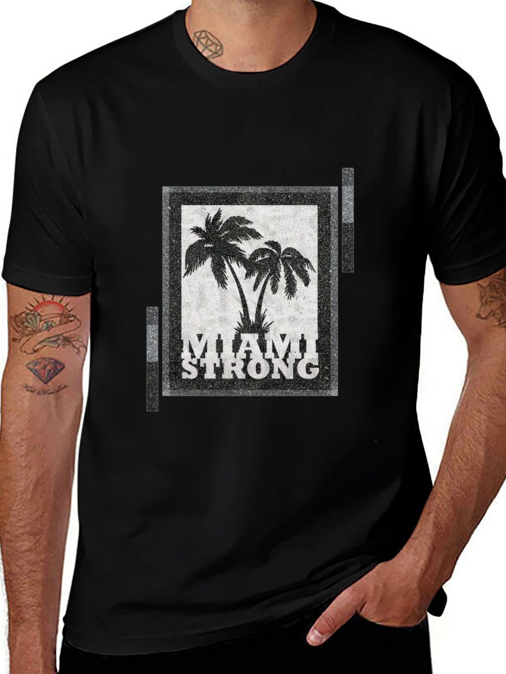 Miami Strong Graphic T-Shirt Palm Tree Design Crew Neck