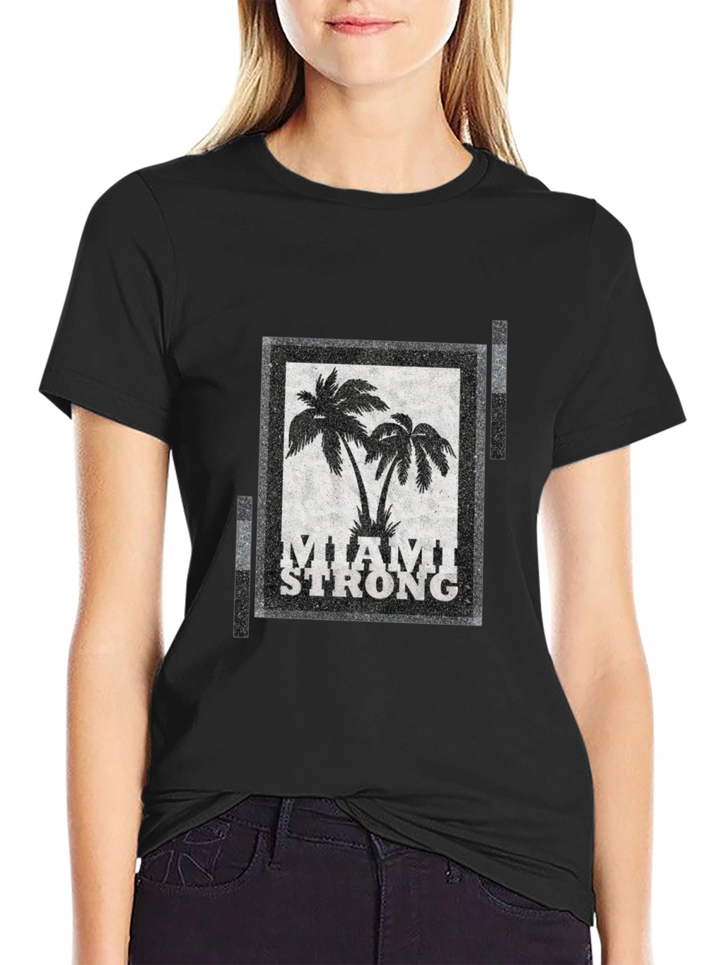 Miami Strong Graphic T-Shirt Palm Tree Design Crew Neck