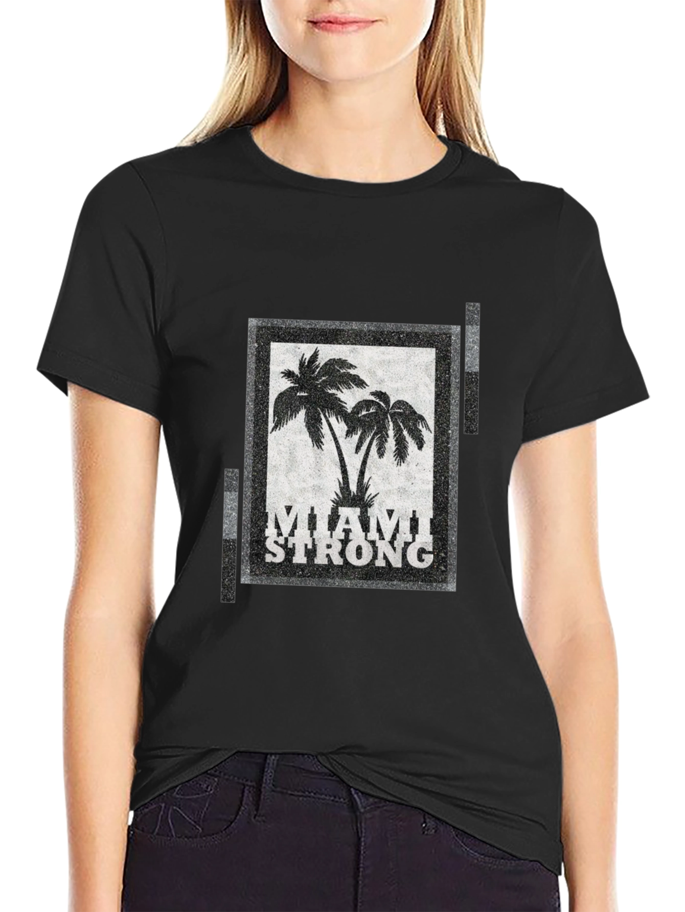 Miami Strong Graphic T-Shirt Palm Tree Design Crew Neck