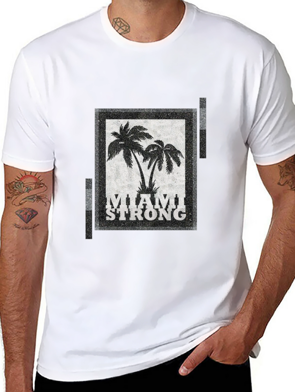 Miami Strong Graphic T-Shirt Palm Tree Design Crew Neck