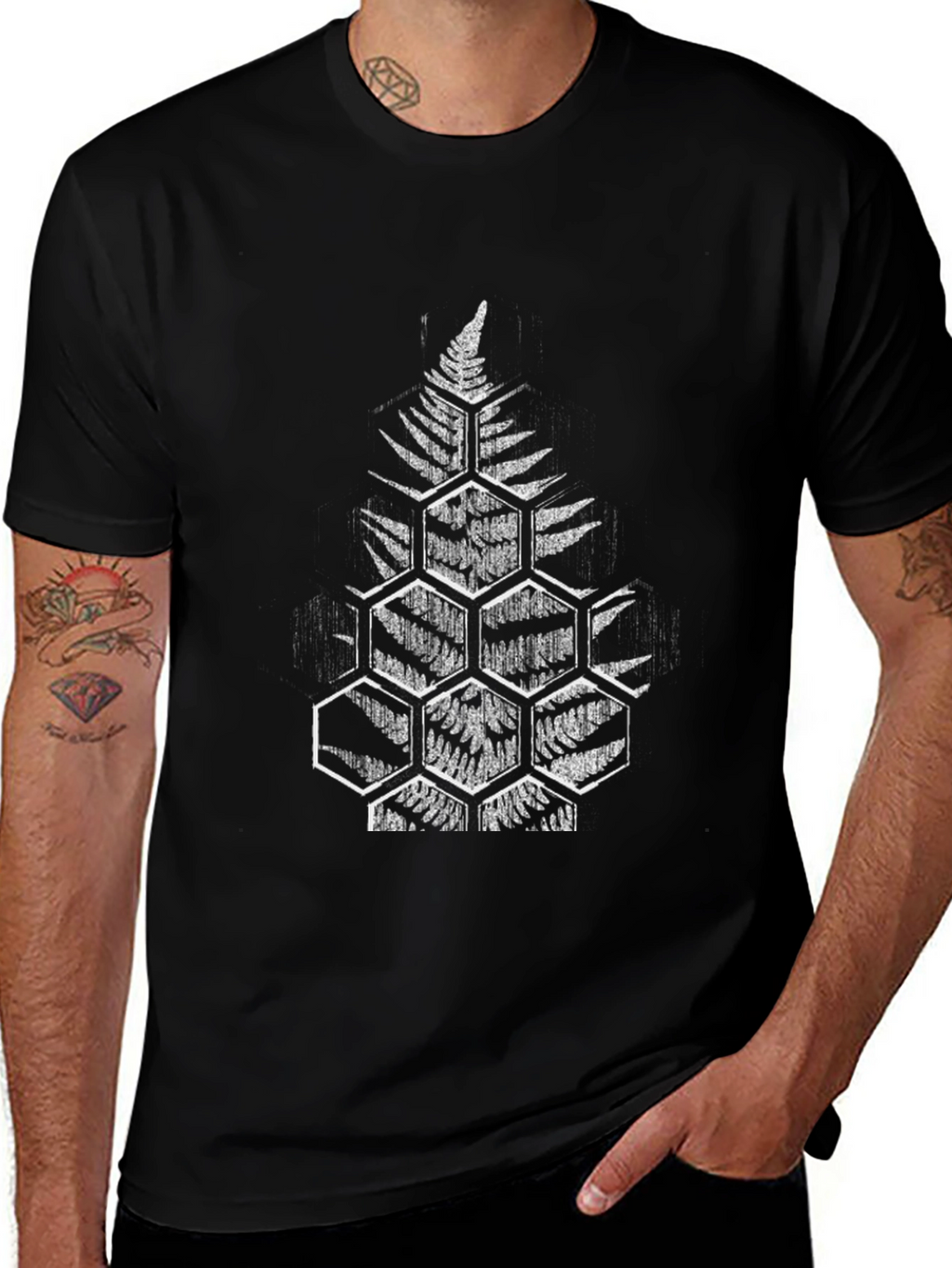 Fern Hexagon Graphic Black T-Shirt