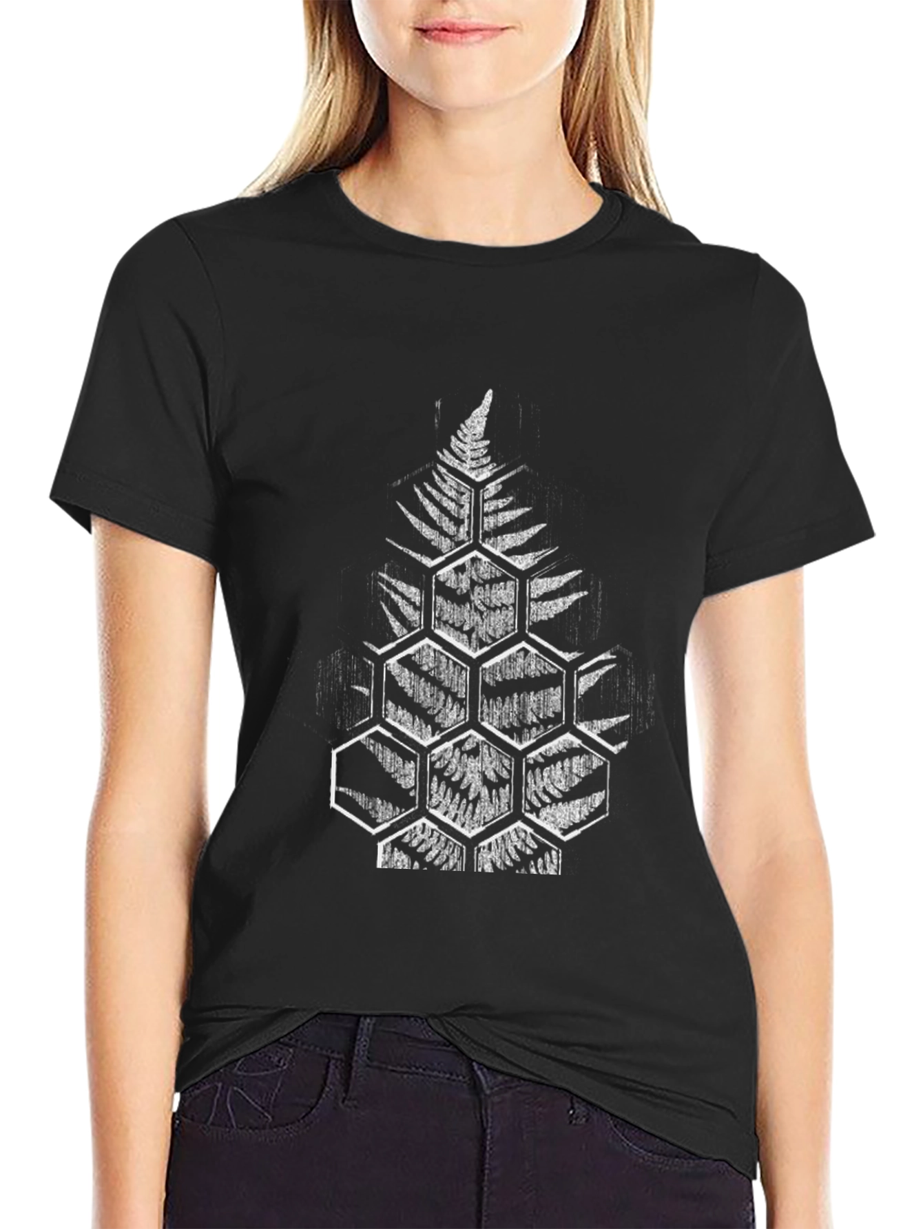 Fern Hexagon Graphic Black T-Shirt