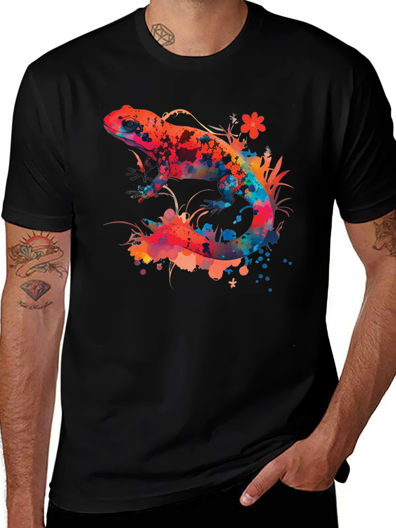 Vibrant Watercolor Salamander Graphic Tee