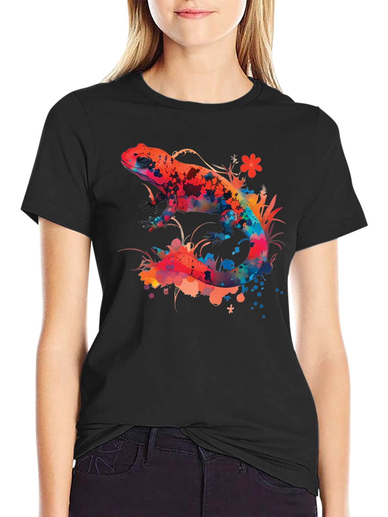 Vibrant Watercolor Salamander Graphic Tee