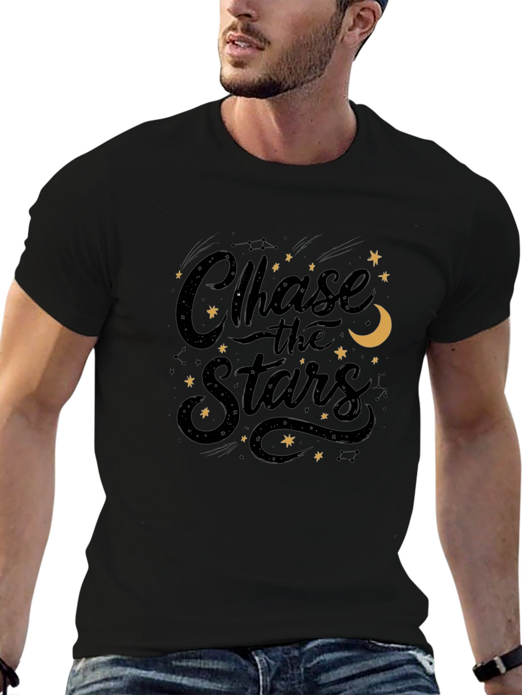 Chase the Stars Graphic Black T-Shirt