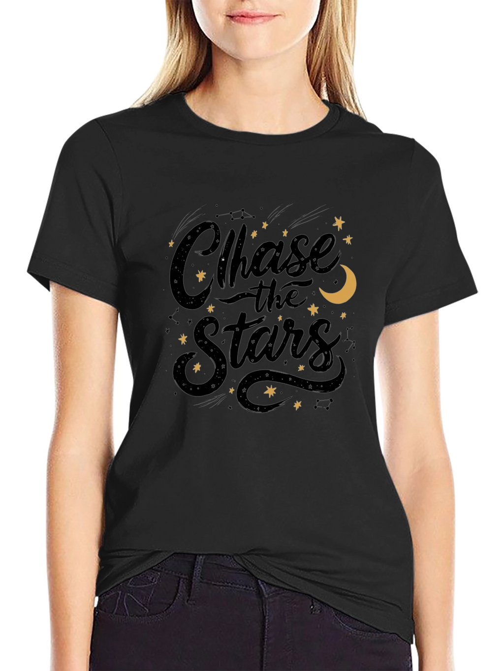 Chase the Stars Graphic Black T-Shirt