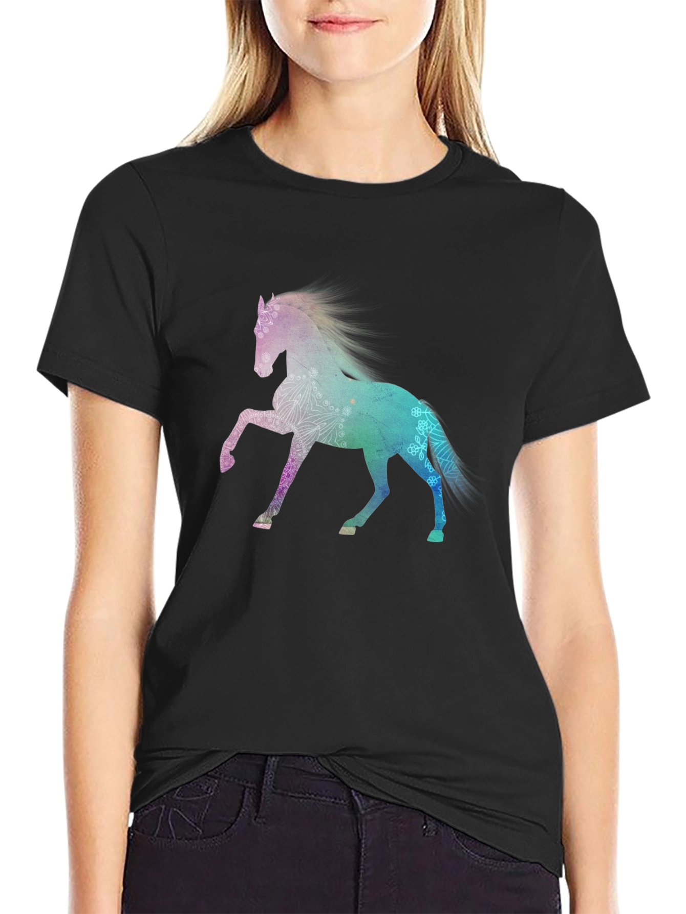 Majestic Horse Graphic Tee - Stylish Mens Black T-Shirt