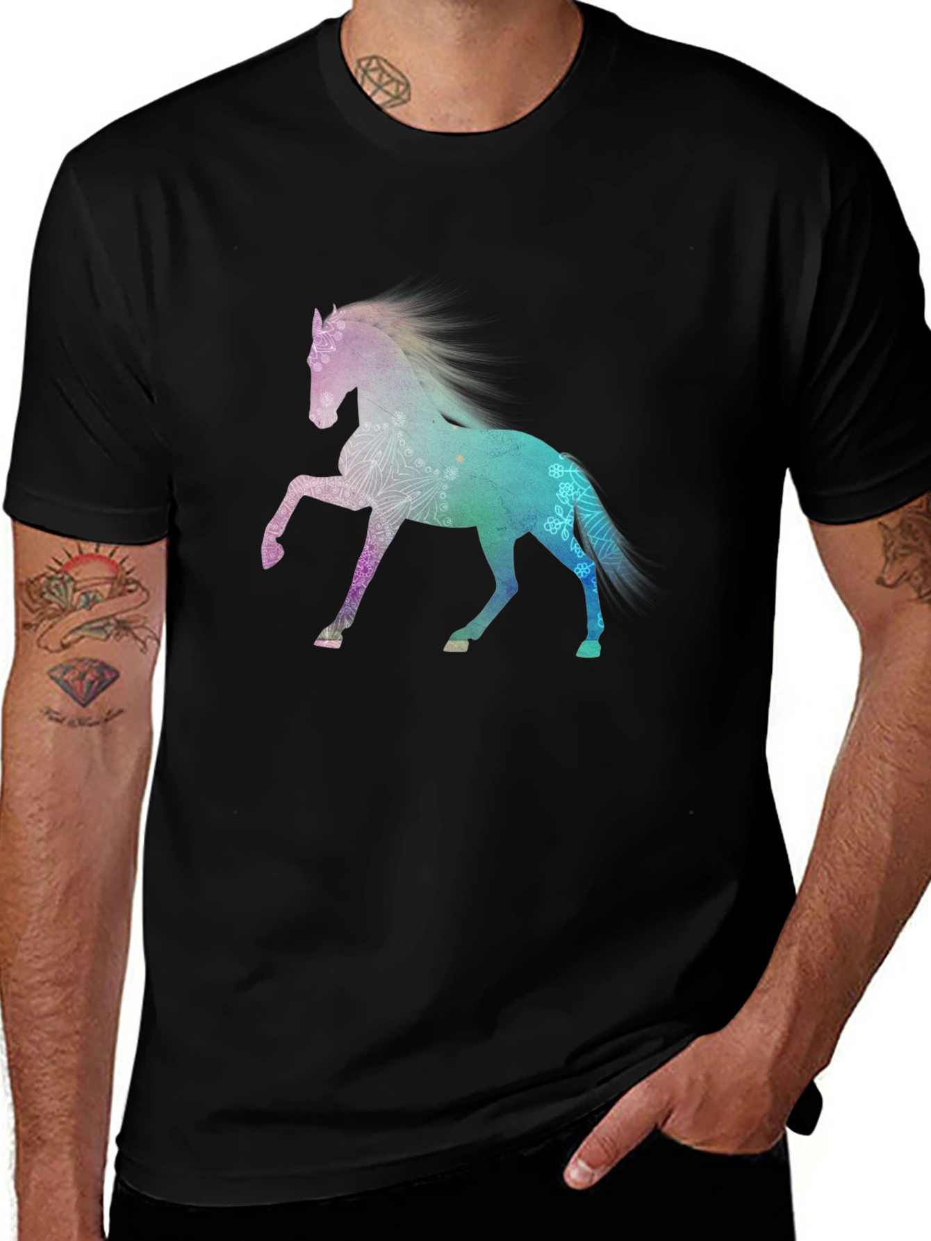Majestic Horse Graphic Tee - Stylish Mens Black T-Shirt