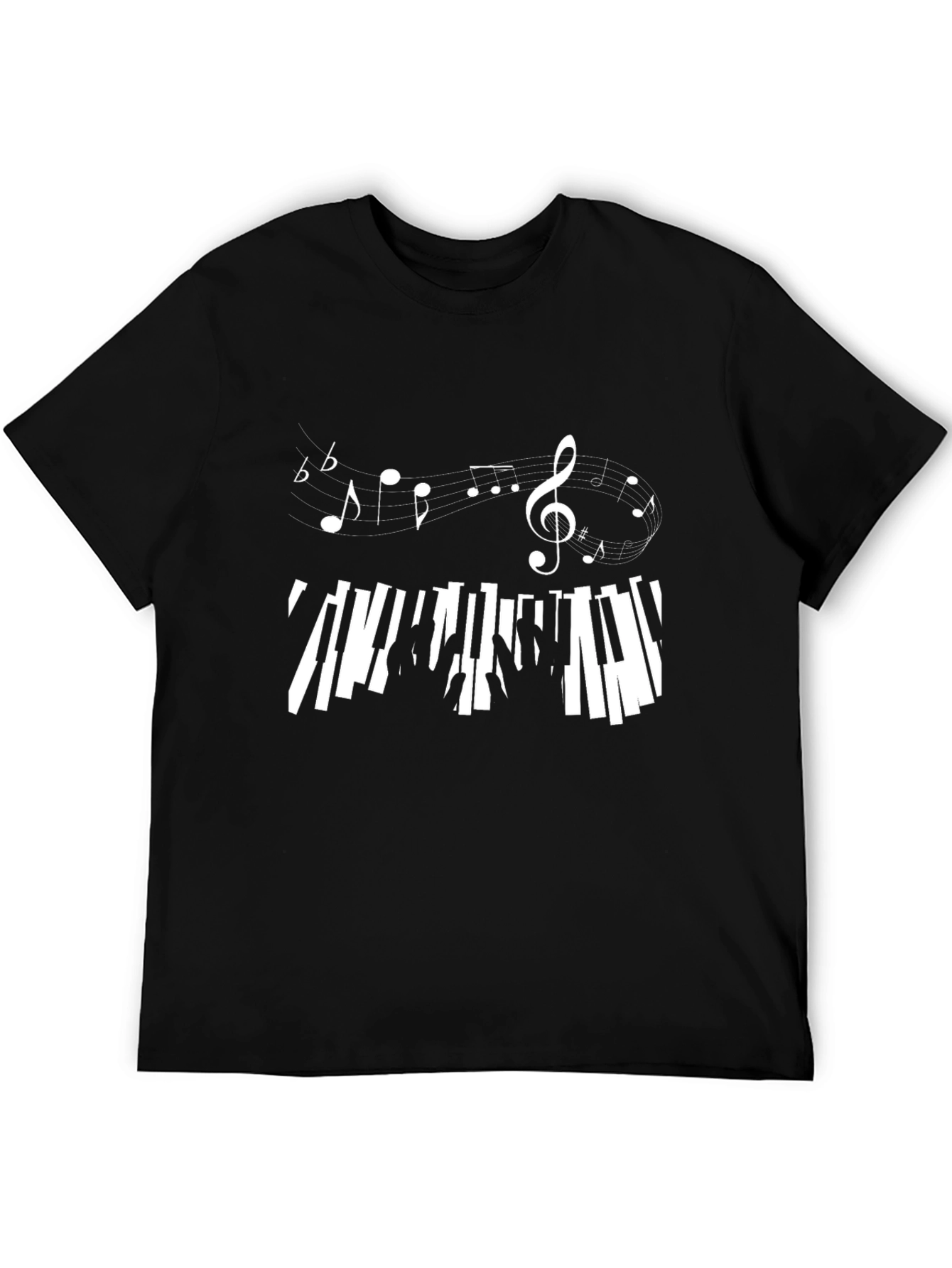 Musical Notes & Piano Keys Black T-Shirt