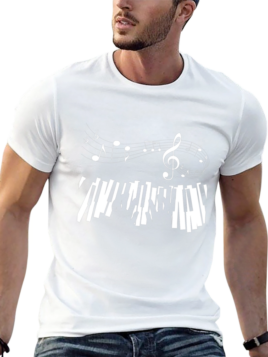 Musical Notes & Piano Keys Black T-Shirt
