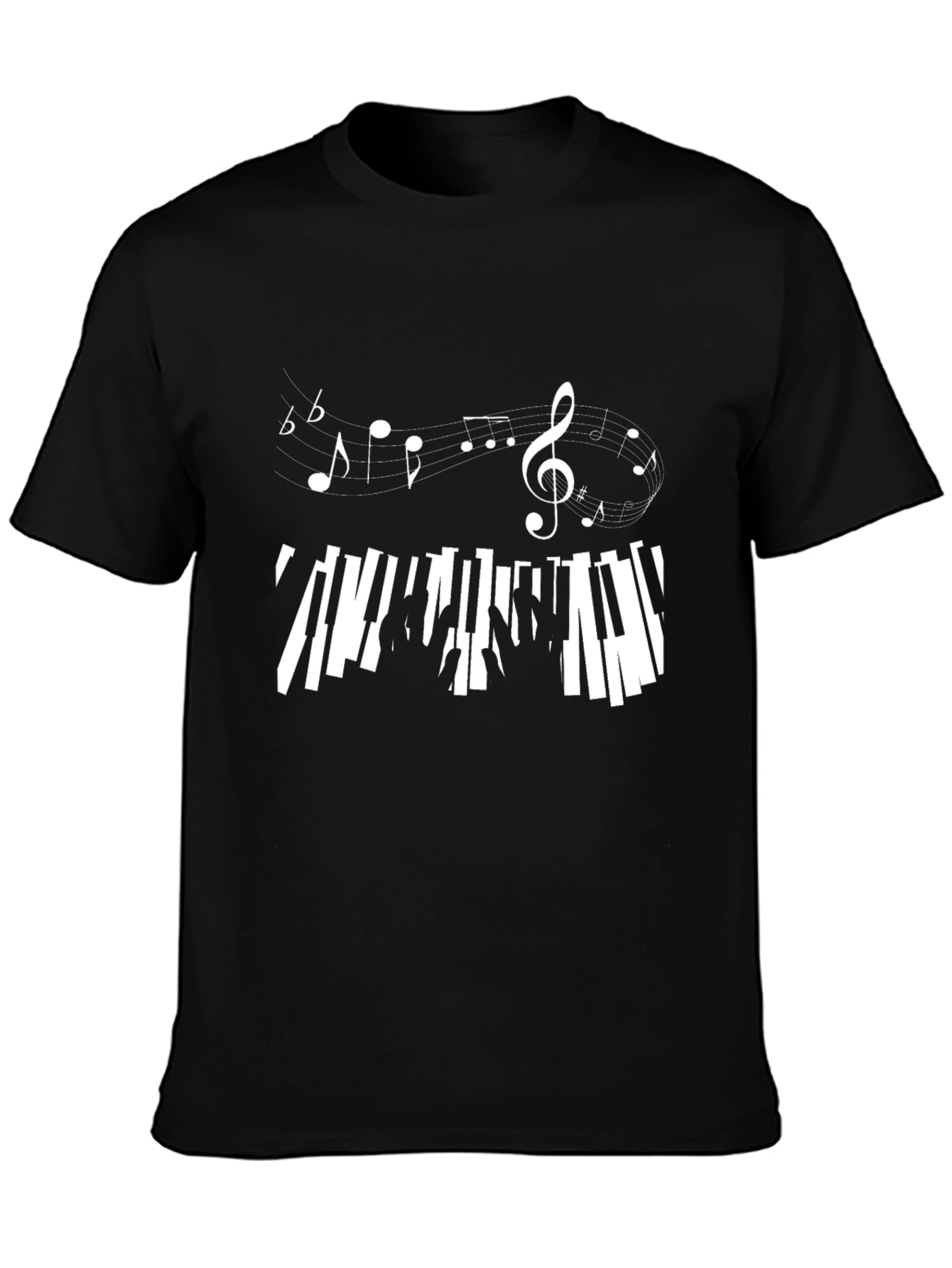 Musical Notes & Piano Keys Black T-Shirt