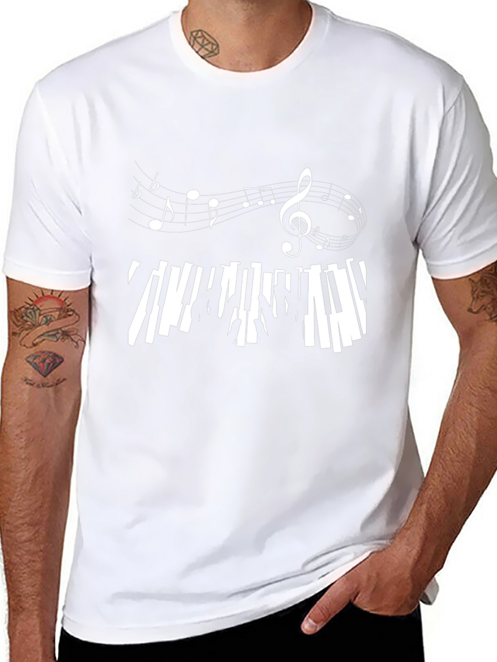 Musical Notes & Piano Keys Black T-Shirt