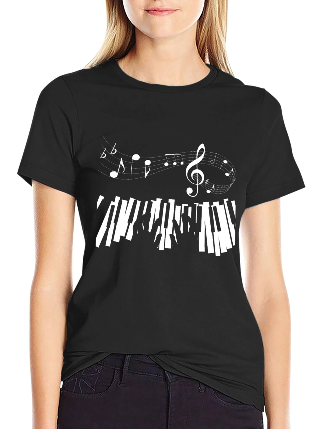 Musical Notes & Piano Keys Black T-Shirt
