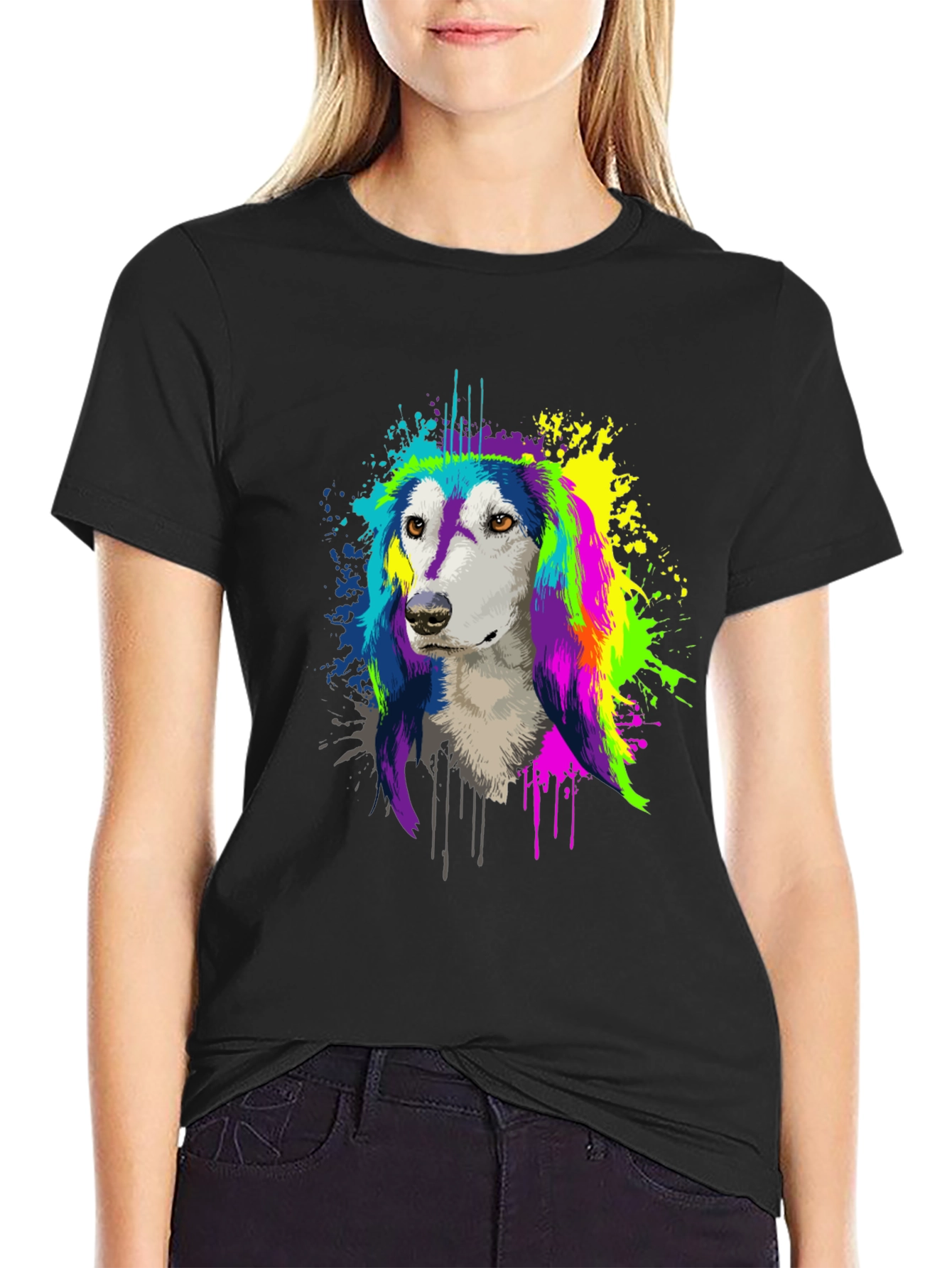 Colorful Dog Graphic Tee - Unisex Black T-Shirt