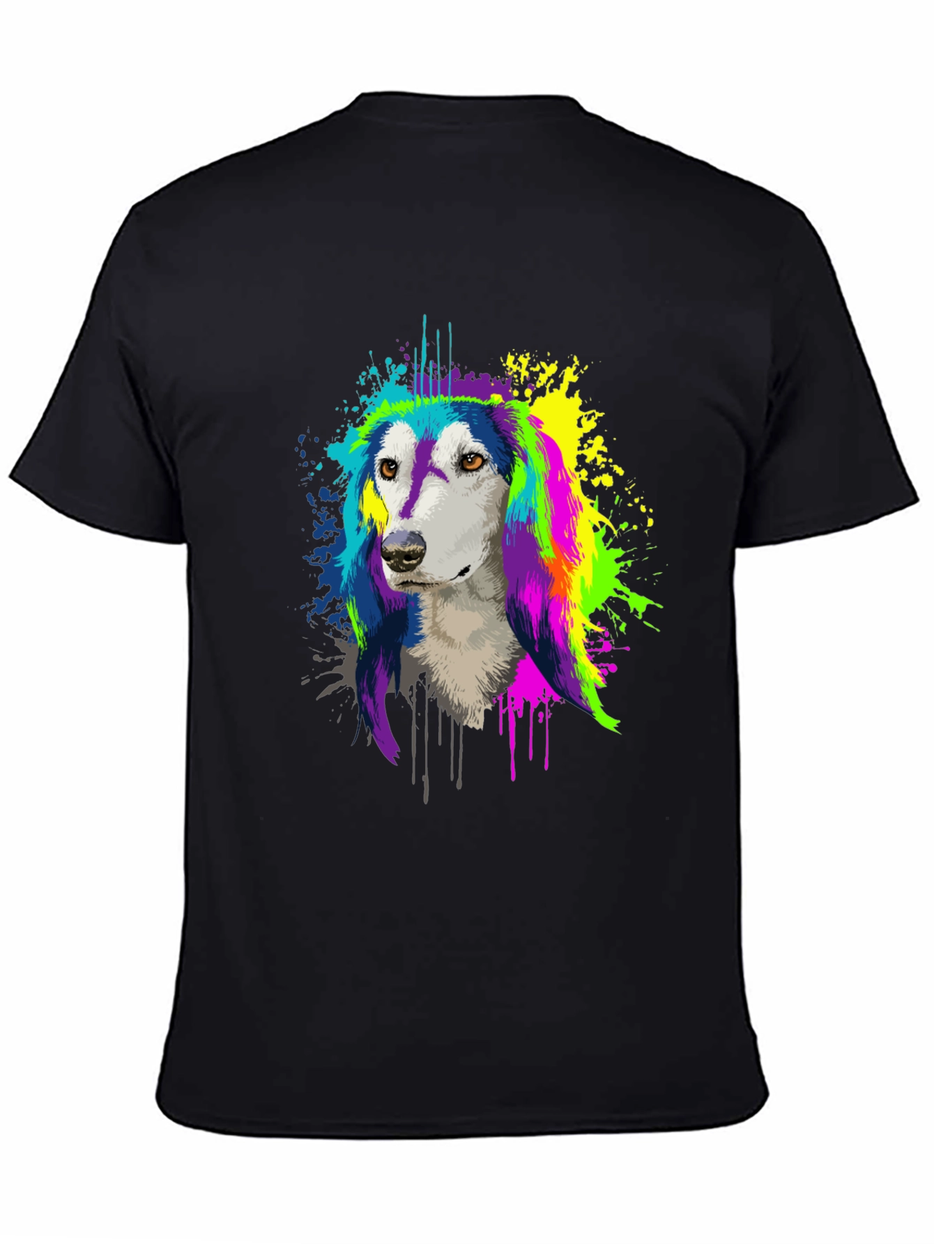 Colorful Dog Graphic Tee - Unisex Black T-Shirt