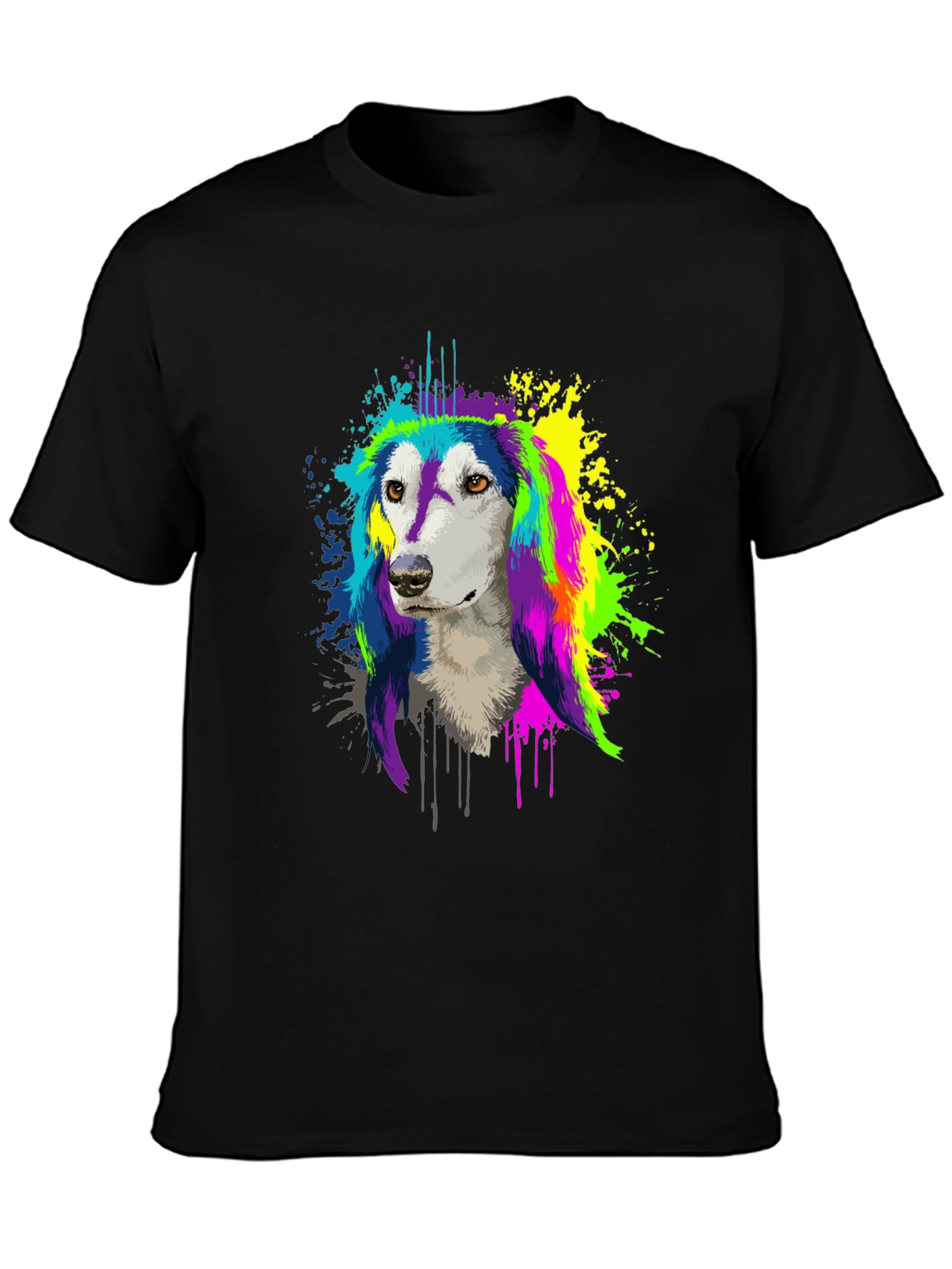 Colorful Dog Graphic Tee - Unisex Black T-Shirt