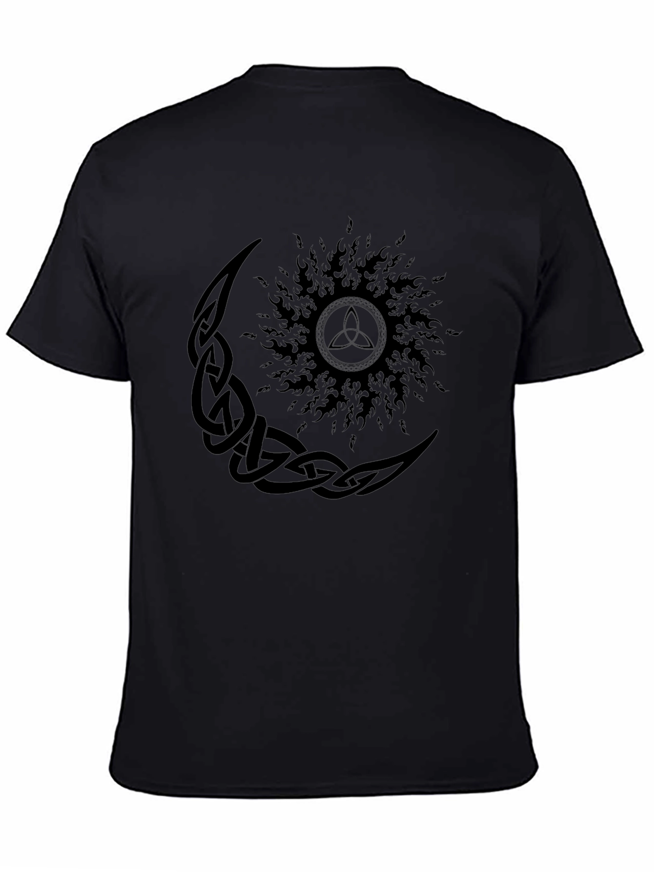 Celtic Moon and Sun Graphic Black T-Shirt