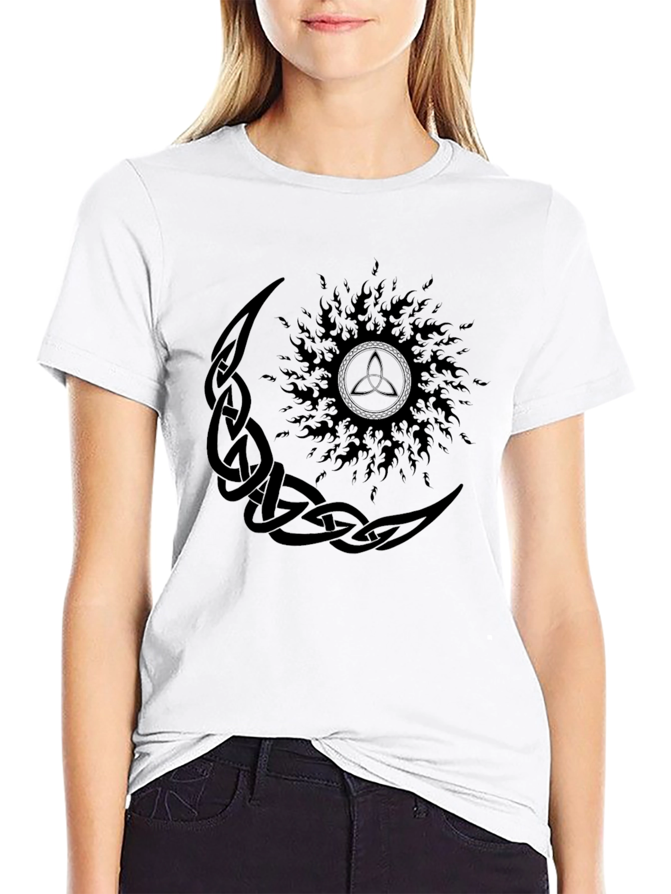 Celtic Moon and Sun Graphic Black T-Shirt