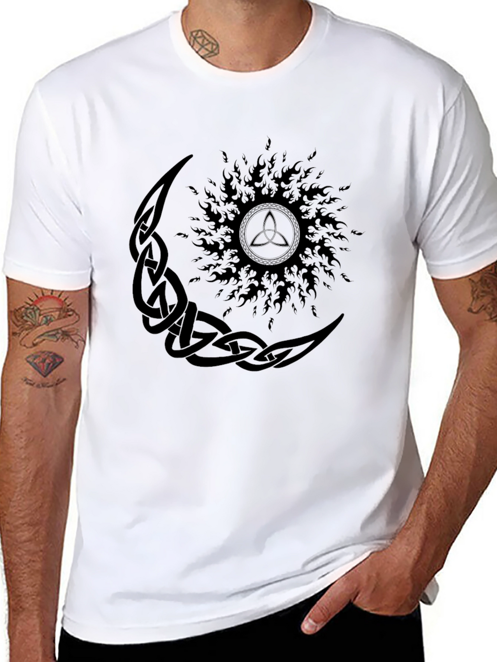 Celtic Moon and Sun Graphic Black T-Shirt
