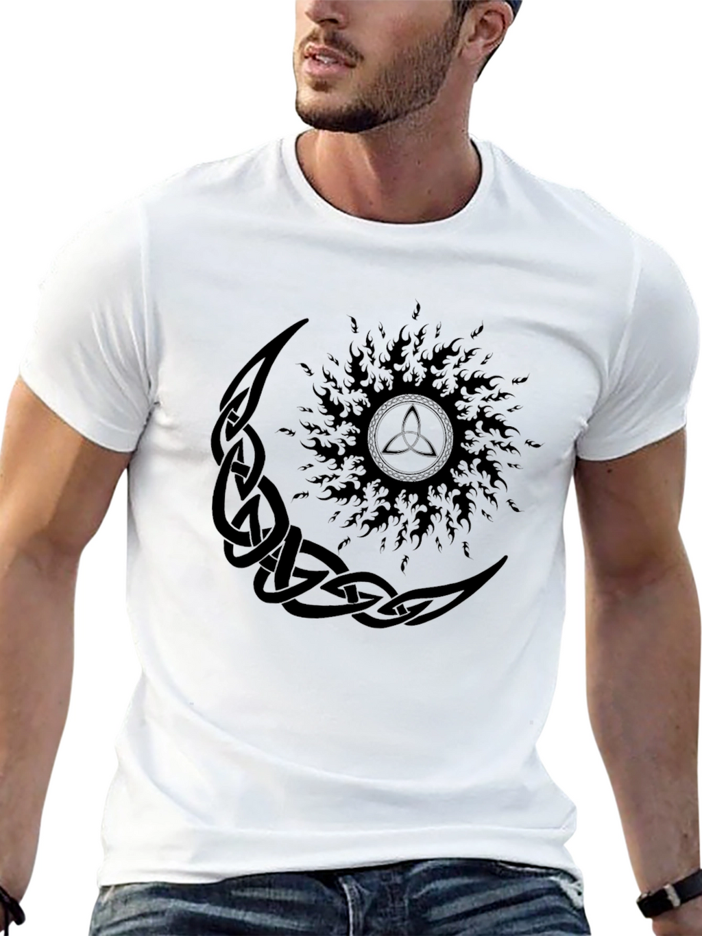 Celtic Moon and Sun Graphic Black T-Shirt