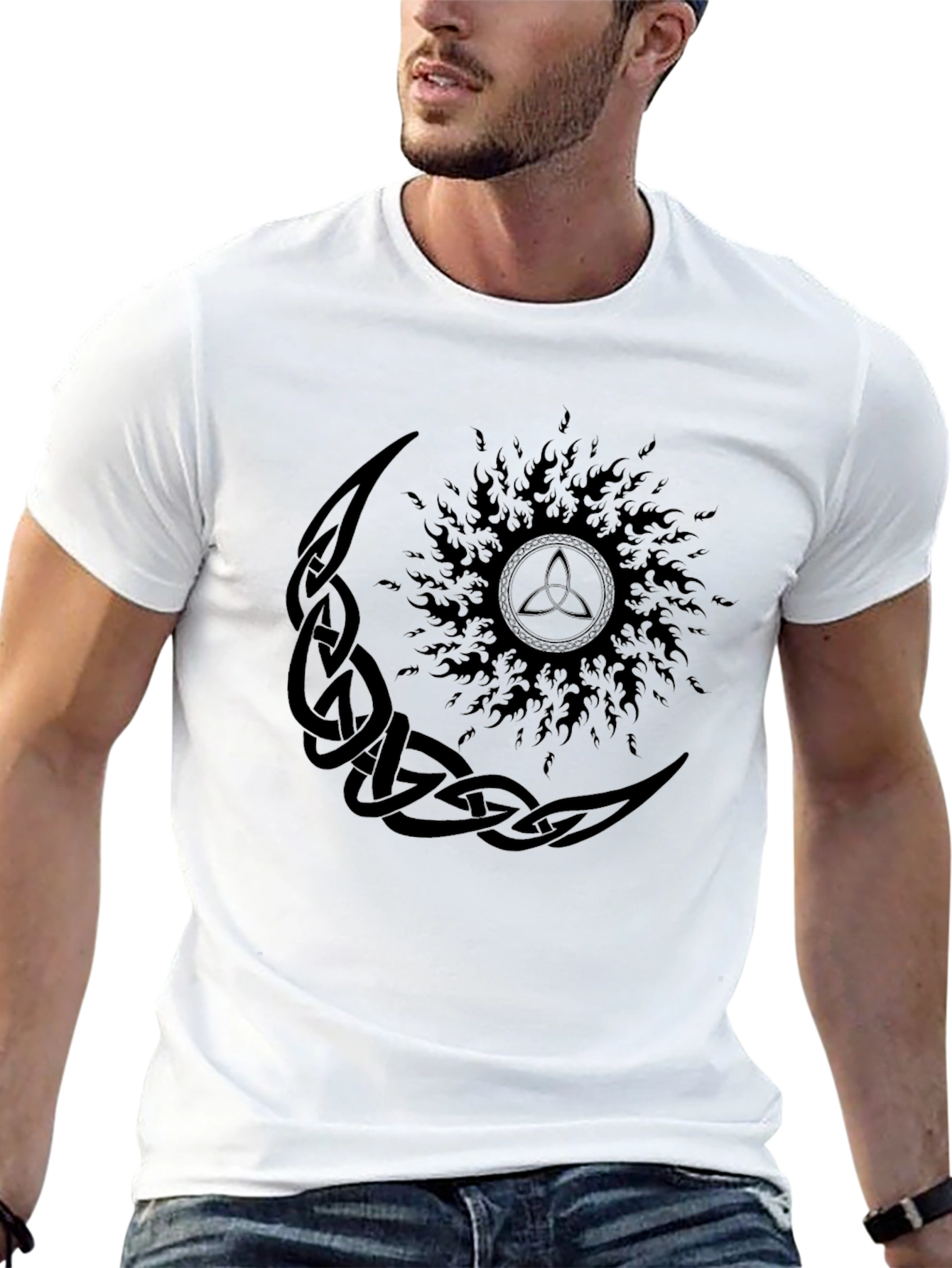 Celtic Moon and Sun Graphic Black T-Shirt