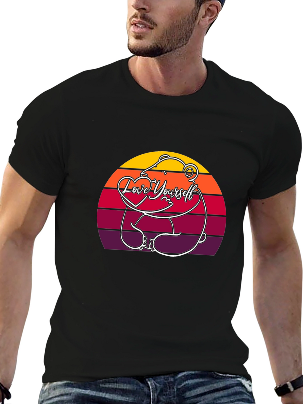 Love Yourself Bear Sunset T-Shirt - Black