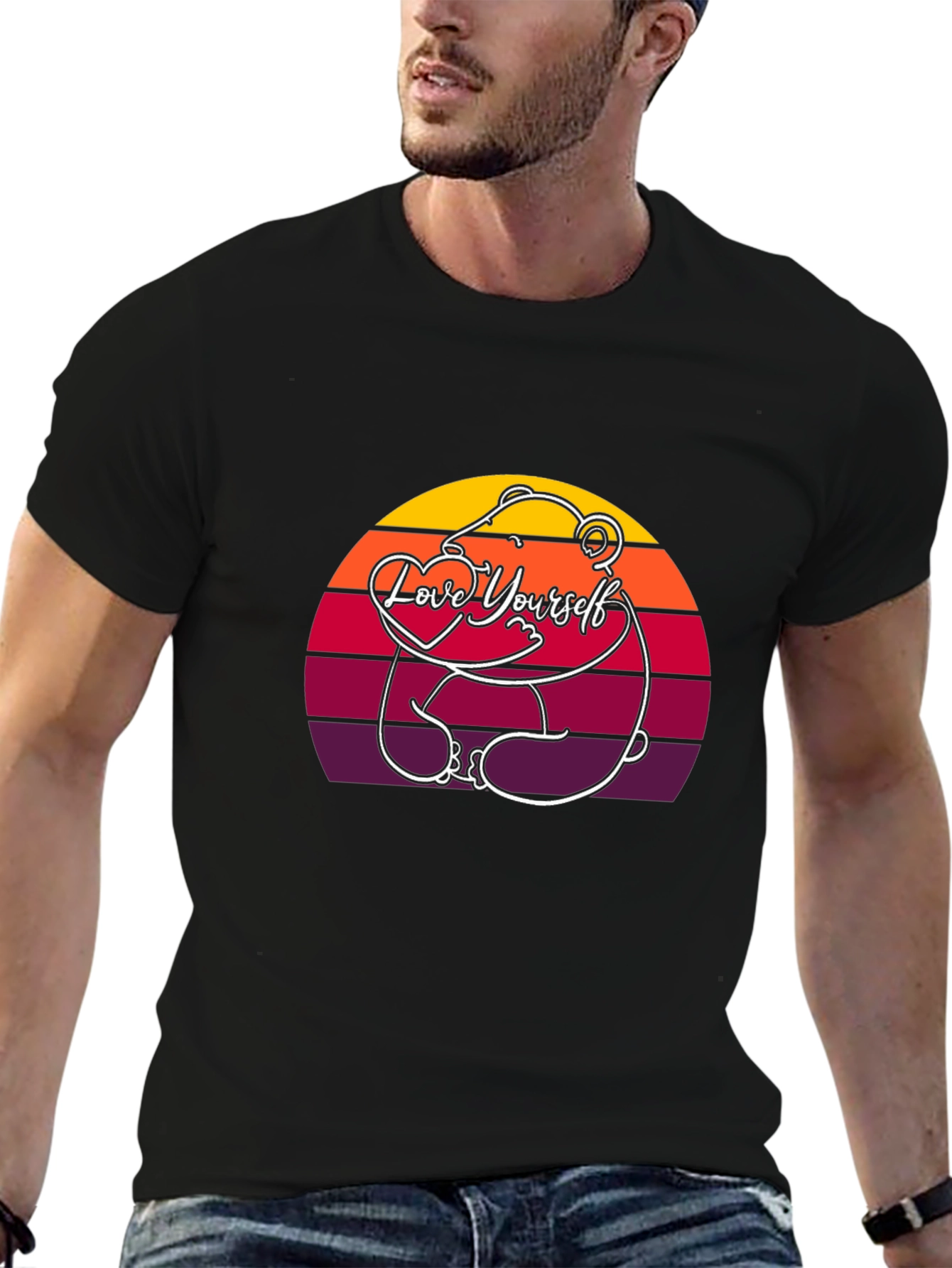 Love Yourself Bear Sunset T-Shirt - Black