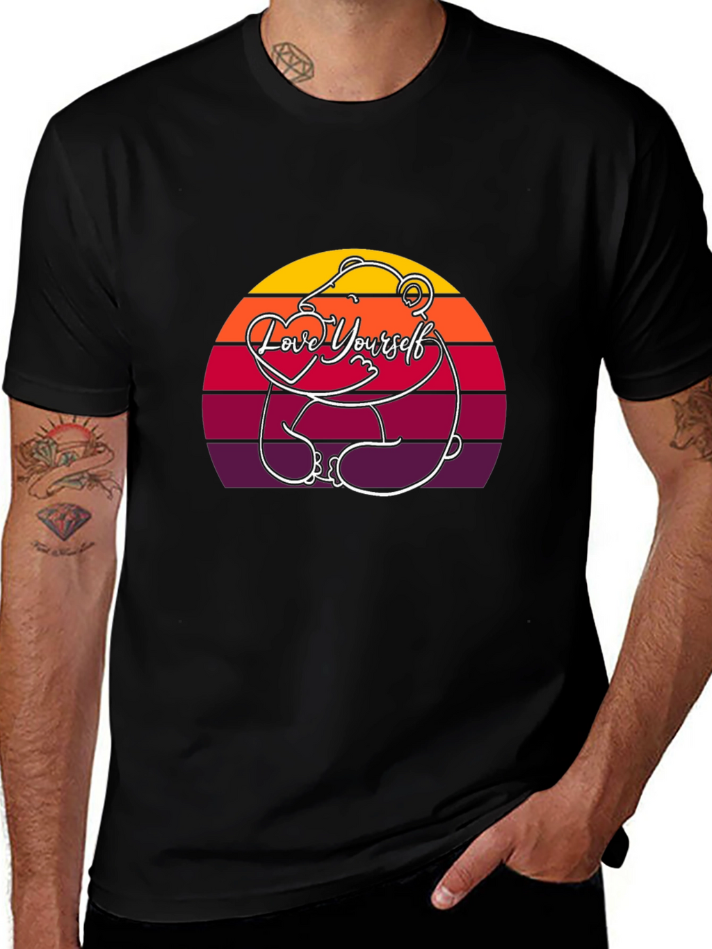 Love Yourself Bear Sunset T-Shirt - Black