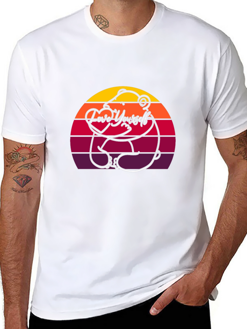 Love Yourself Bear Sunset T-Shirt - Black