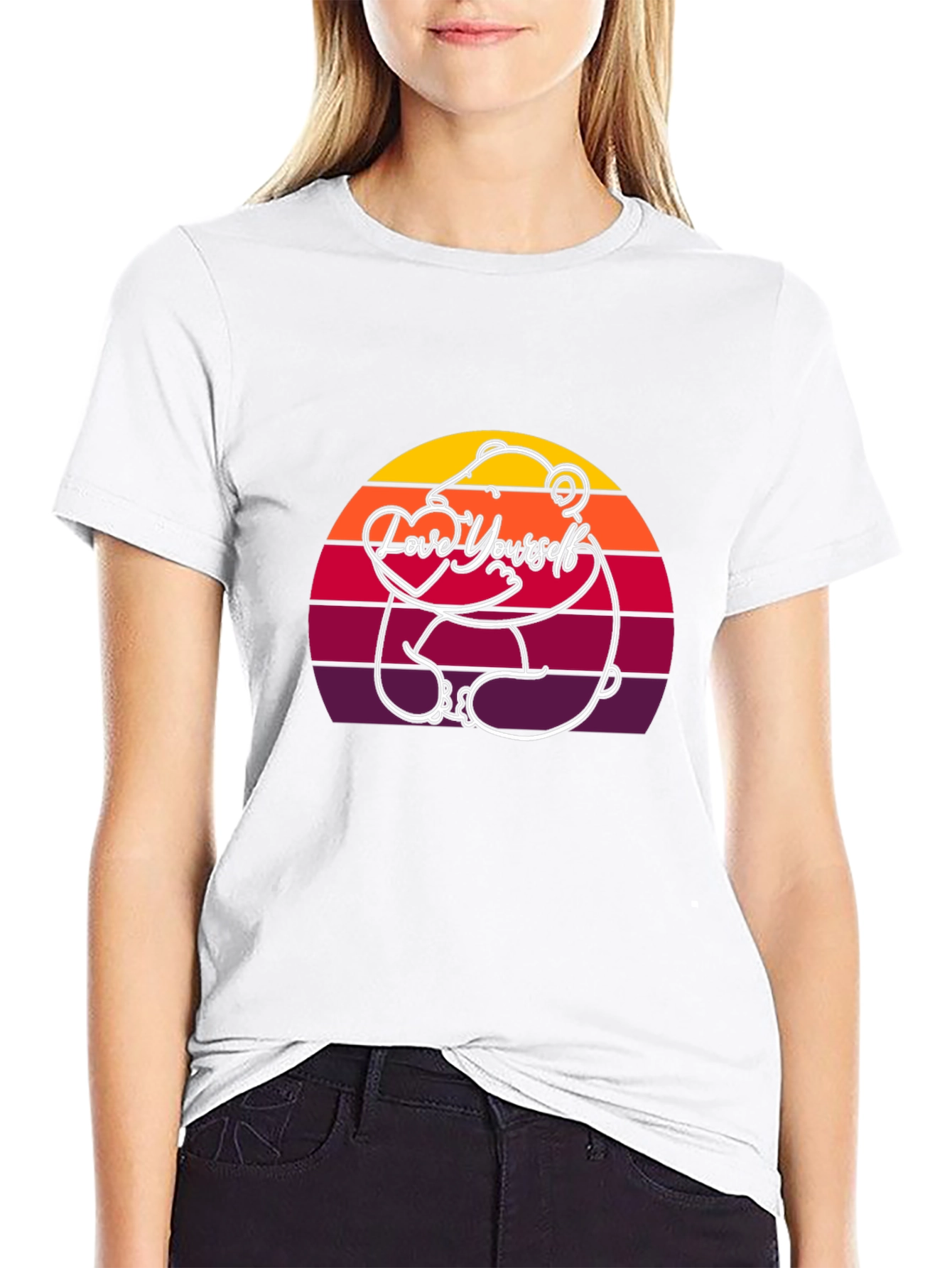 Love Yourself Bear Sunset T-Shirt - Black