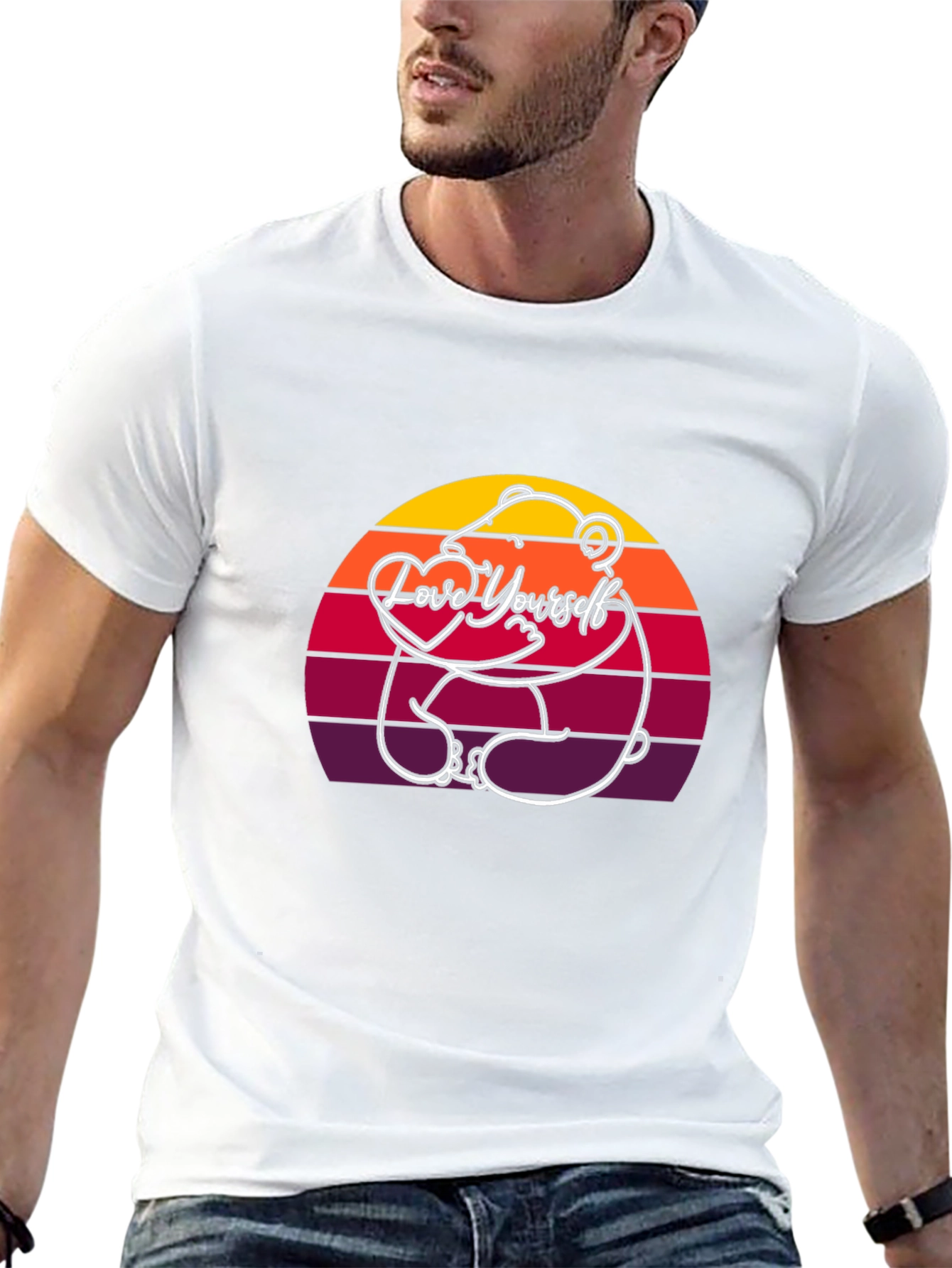 Love Yourself Bear Sunset T-Shirt - Black