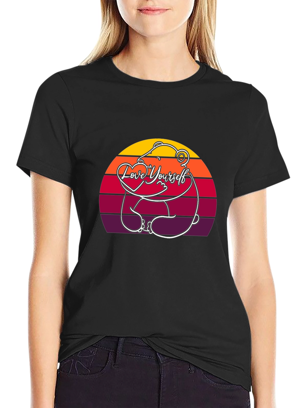 Love Yourself Bear Sunset T-Shirt - Black