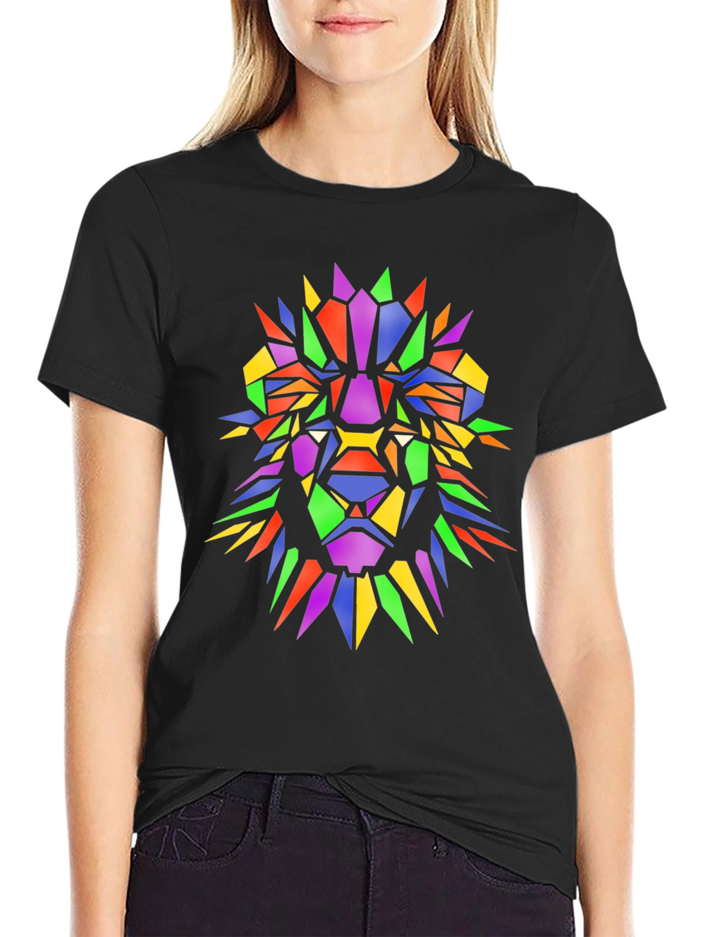 Geometric Lion Graphic Tee - Mens Black T-Shirt