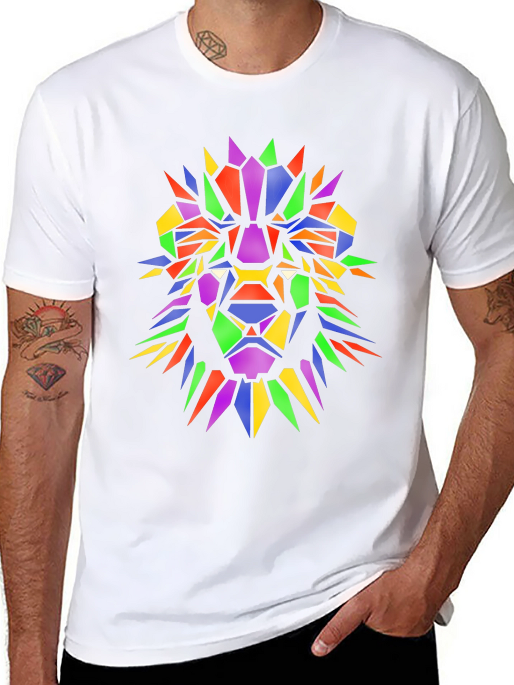 Geometric Lion Graphic Tee - Mens Black T-Shirt