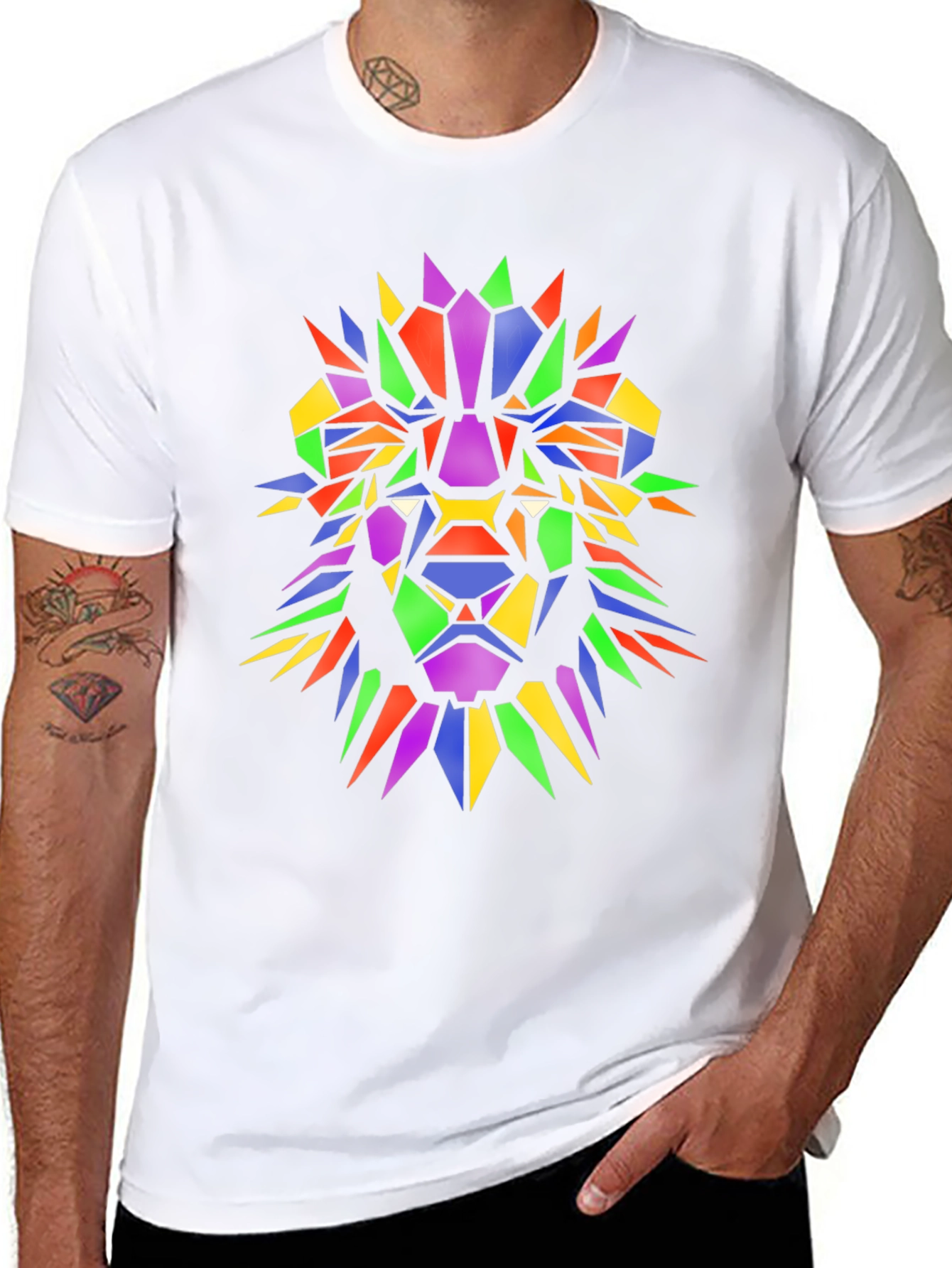 Geometric Lion Graphic Tee - Mens Black T-Shirt