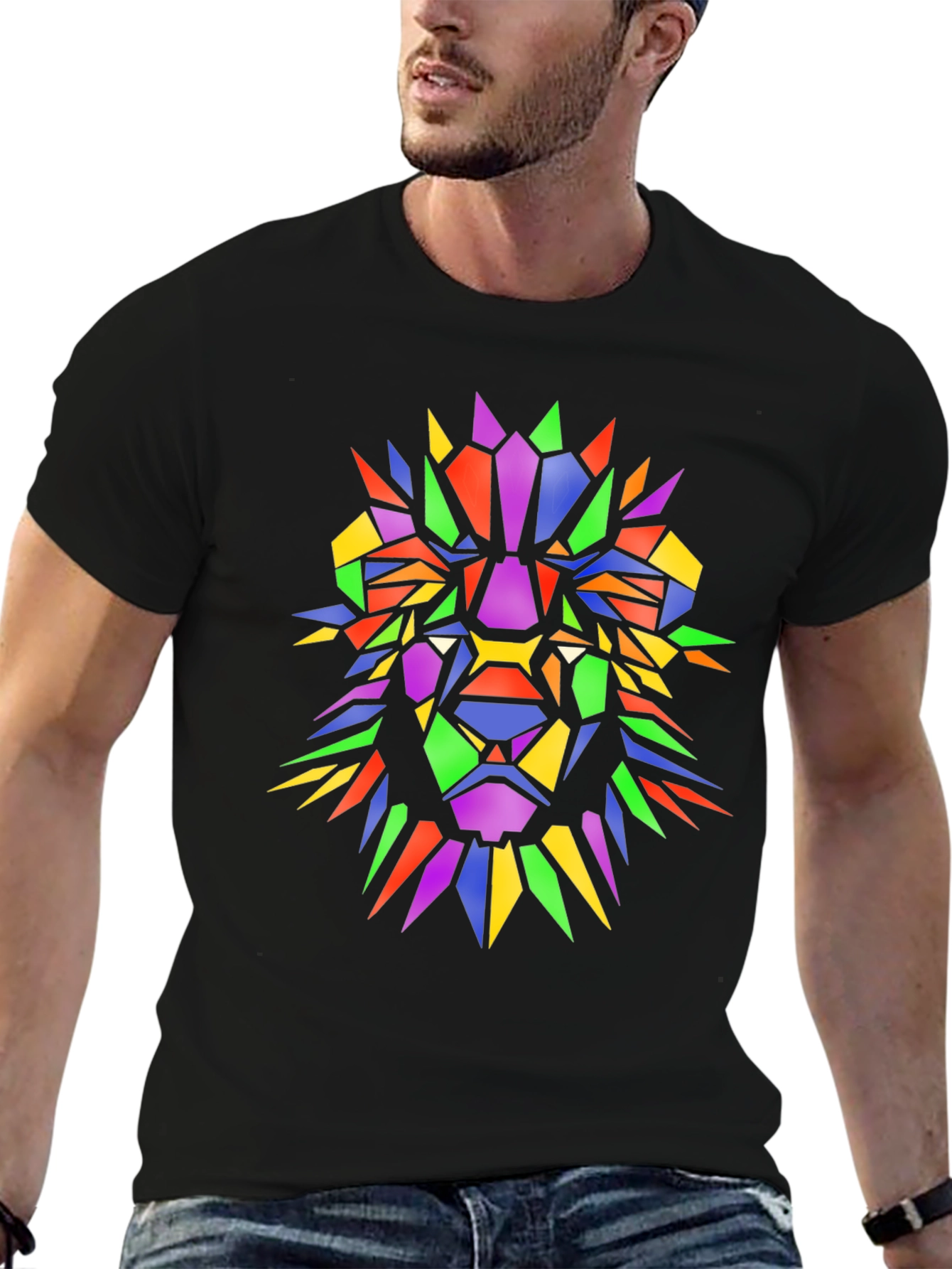 Geometric Lion Graphic Tee - Mens Black T-Shirt
