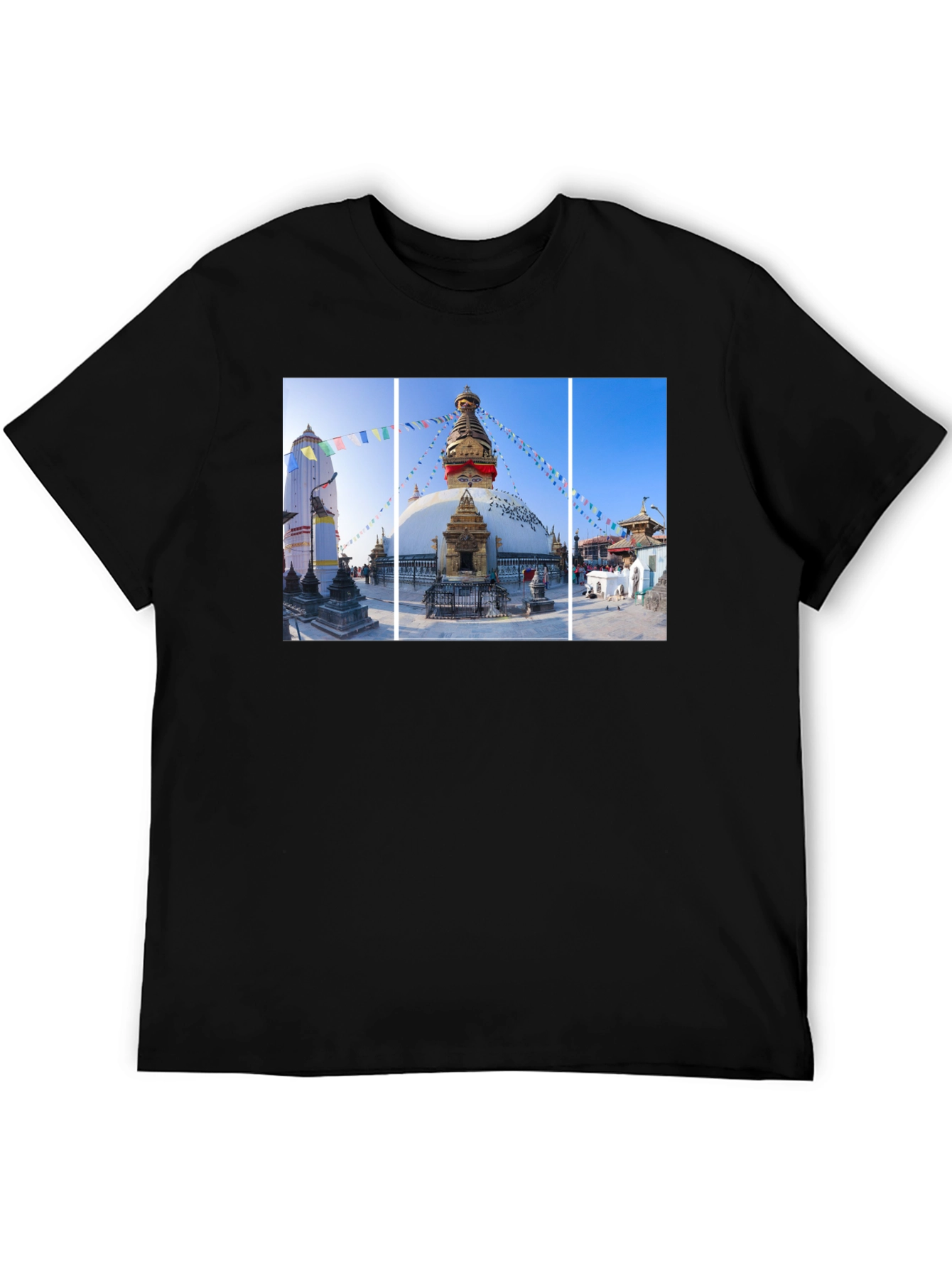 Boudhanath Stupa Graphic Tee - Nepal Temple Black T-Shirt