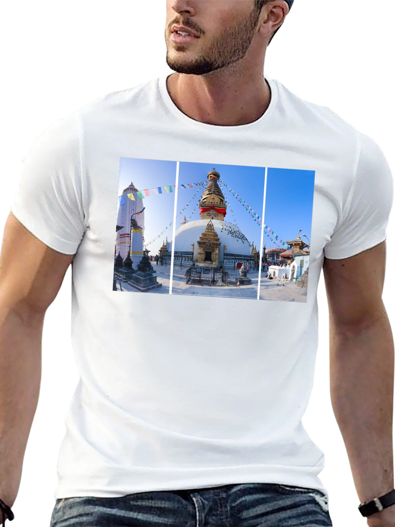Boudhanath Stupa Graphic Tee - Nepal Temple Black T-Shirt