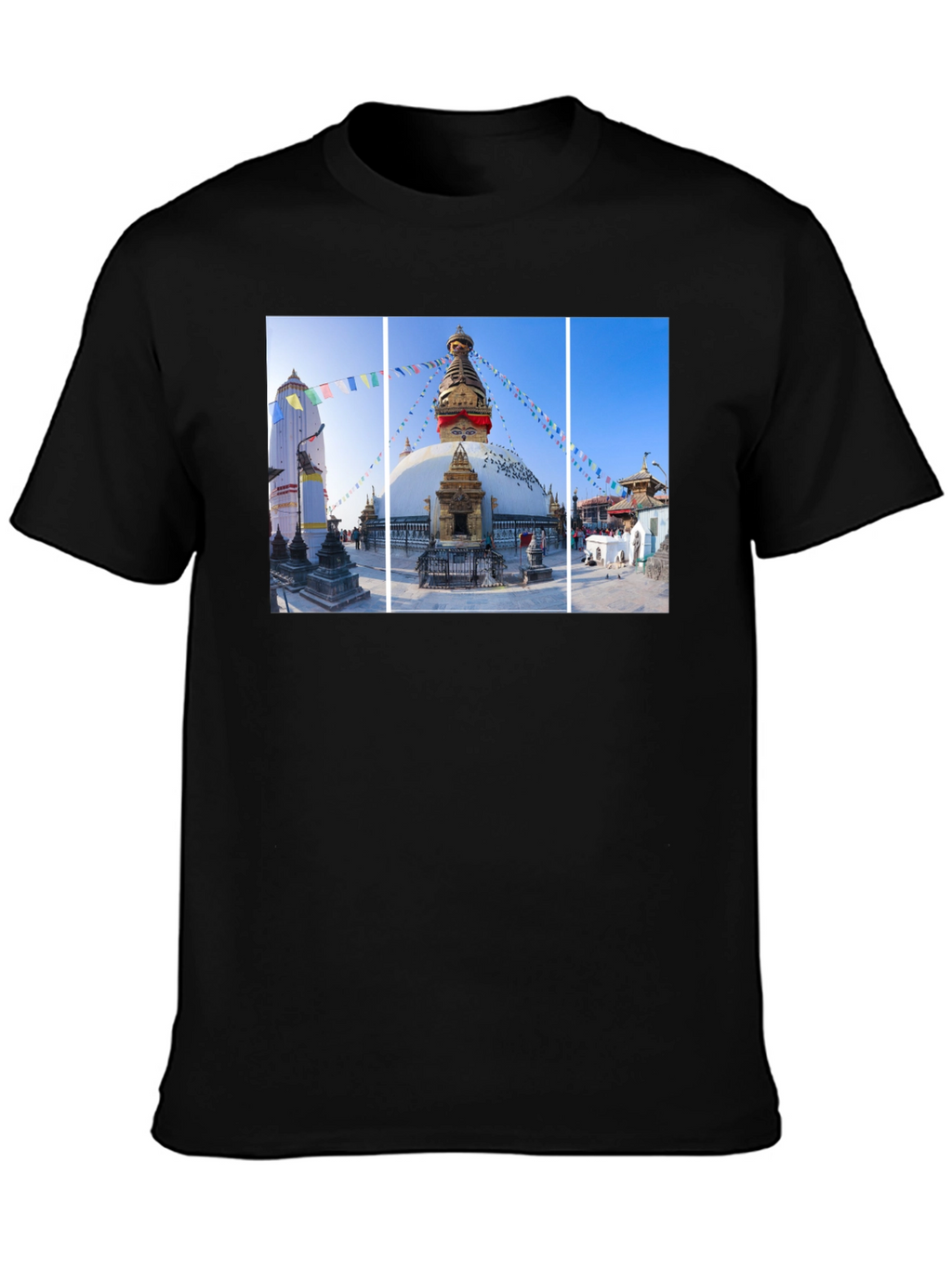 Boudhanath Stupa Graphic Tee - Nepal Temple Black T-Shirt