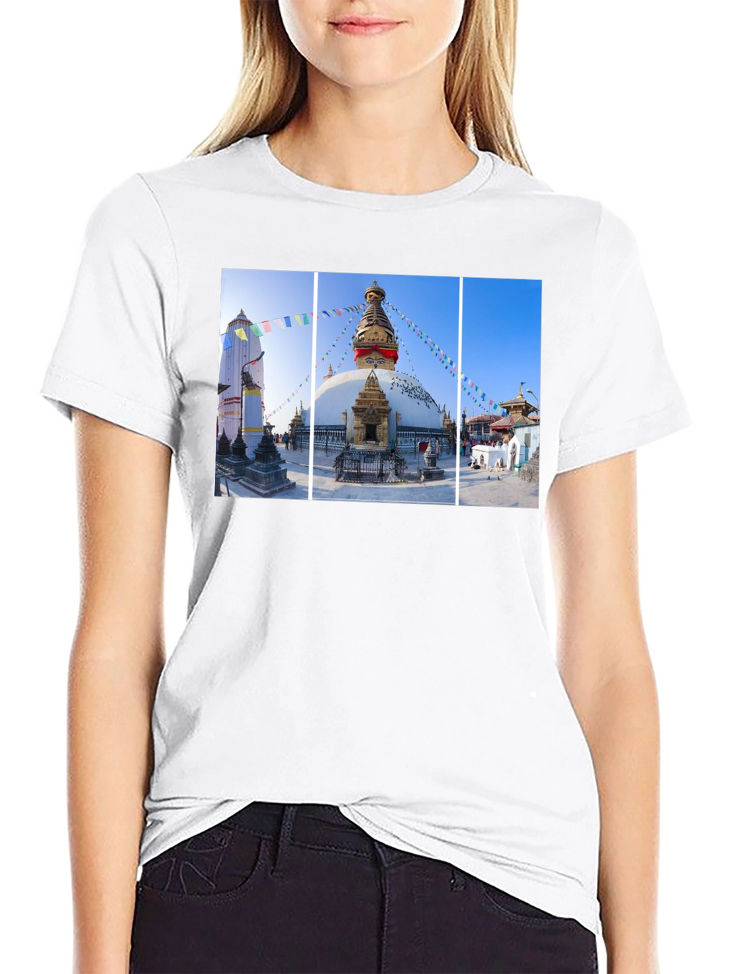 Boudhanath Stupa Graphic Tee - Nepal Temple Black T-Shirt
