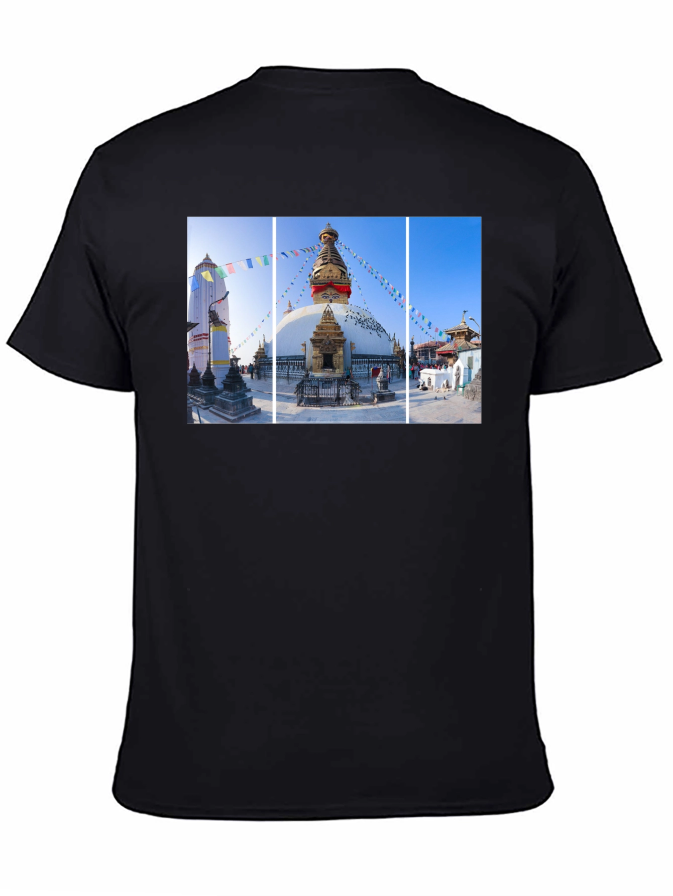 Boudhanath Stupa Graphic Tee - Nepal Temple Black T-Shirt