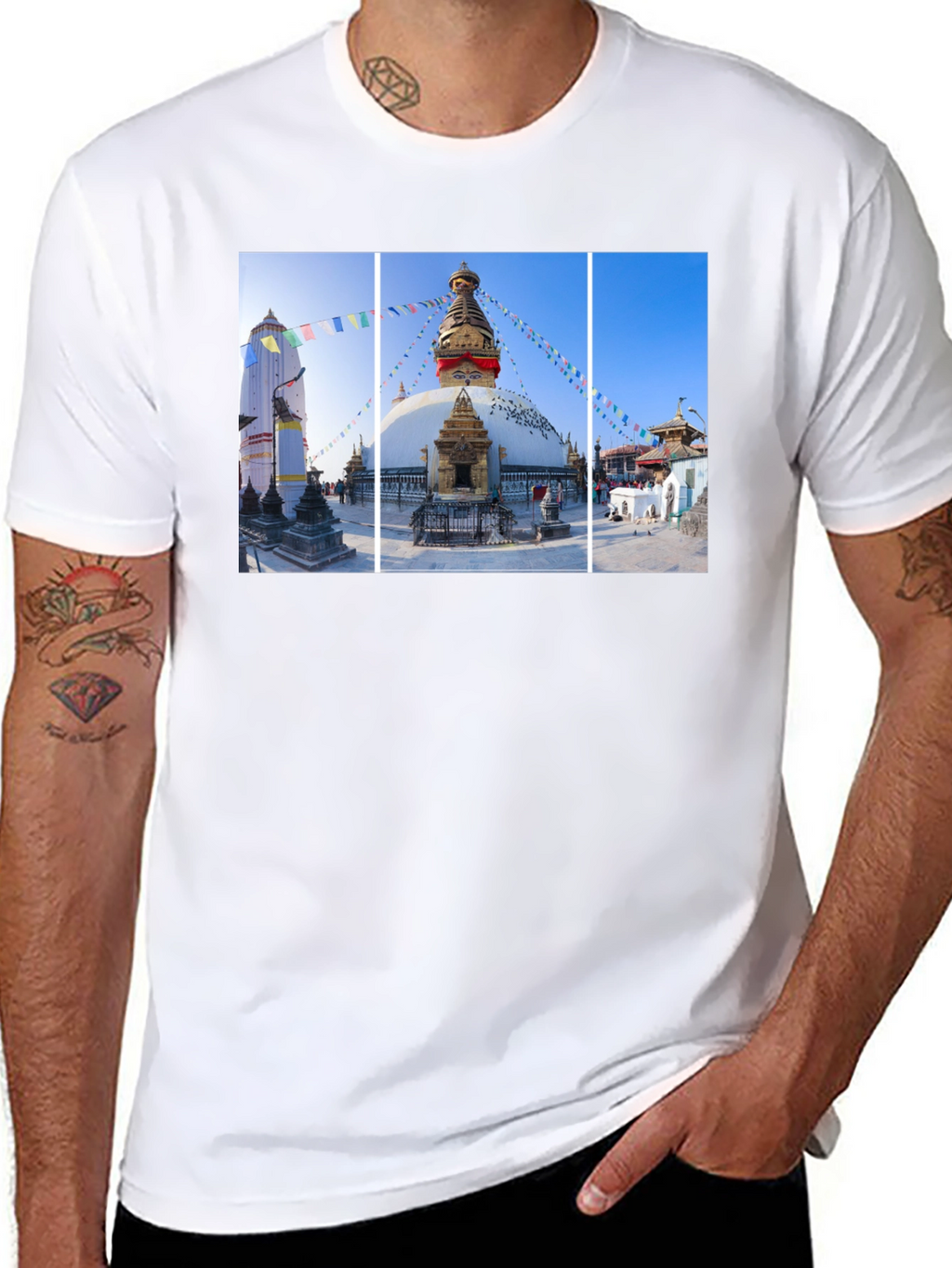 Boudhanath Stupa Graphic Tee - Nepal Temple Black T-Shirt