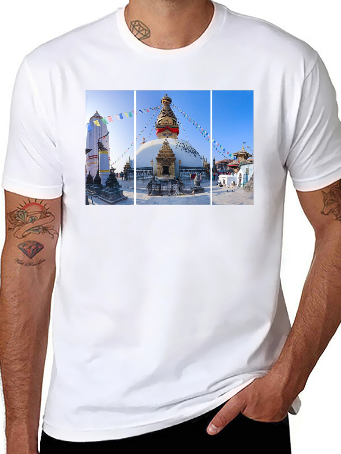 Boudhanath Stupa Graphic Tee - Nepal Temple Black T-Shirt